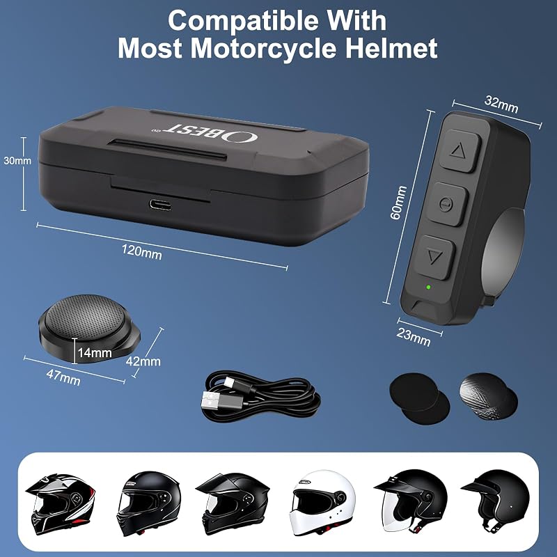 OBEST Bluetooth 5.3 Motoros Sisak Headset Vezetékmentes Fülhallgató Töltődobozzal
