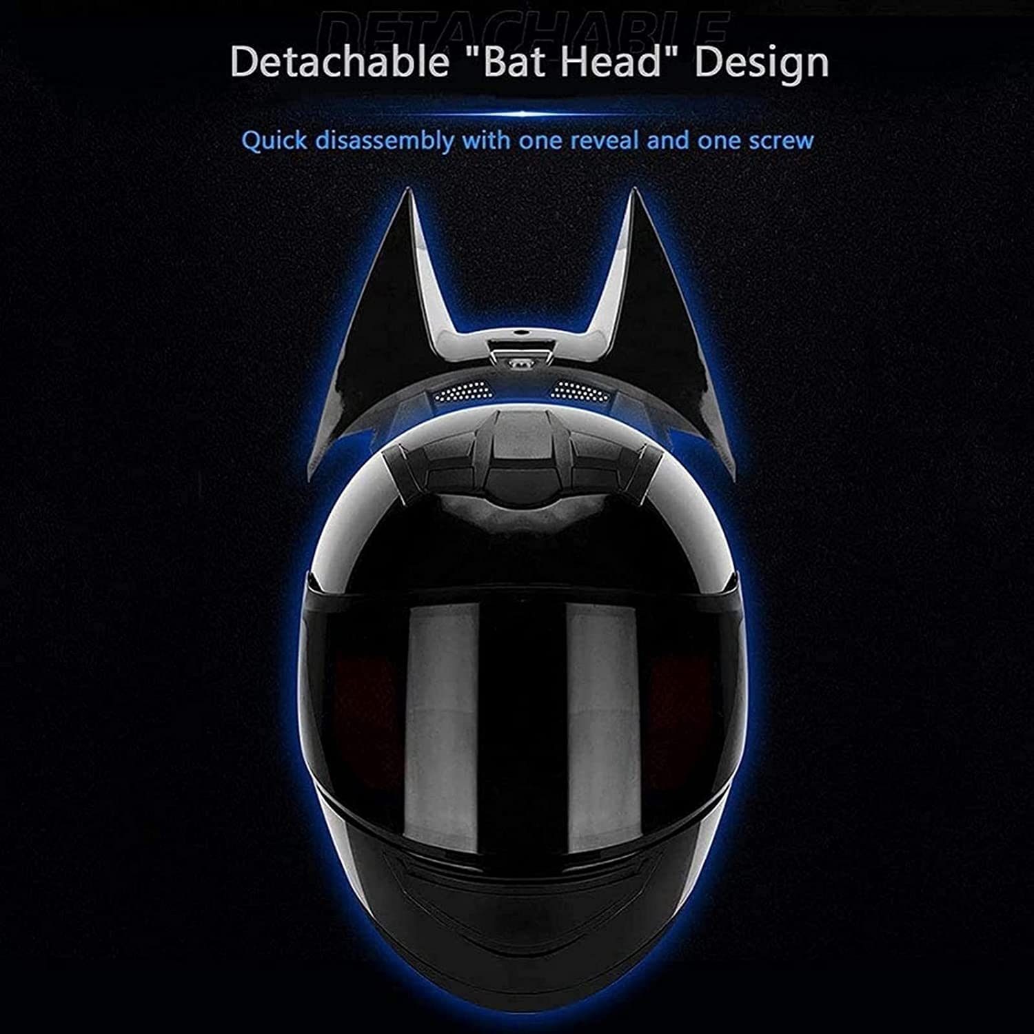 Bluetooth Offroad Moto Batman Casco Integrale per Uomini e Donne, Uomini e Donne Certificati DOT/ECE Cool Cute Batman Casco Integrale, Leggero Moto Elettrico Moto da Corsa Casco A,X-Large