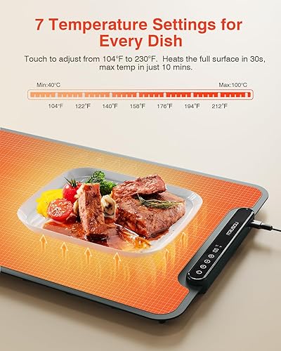 Miniatura 3 de Tapete de calentamiento eléctrico para alimentos, con temporizador de 1 a 99 horas, 7 ajustes de temperatura, calefacción patentada de superficie