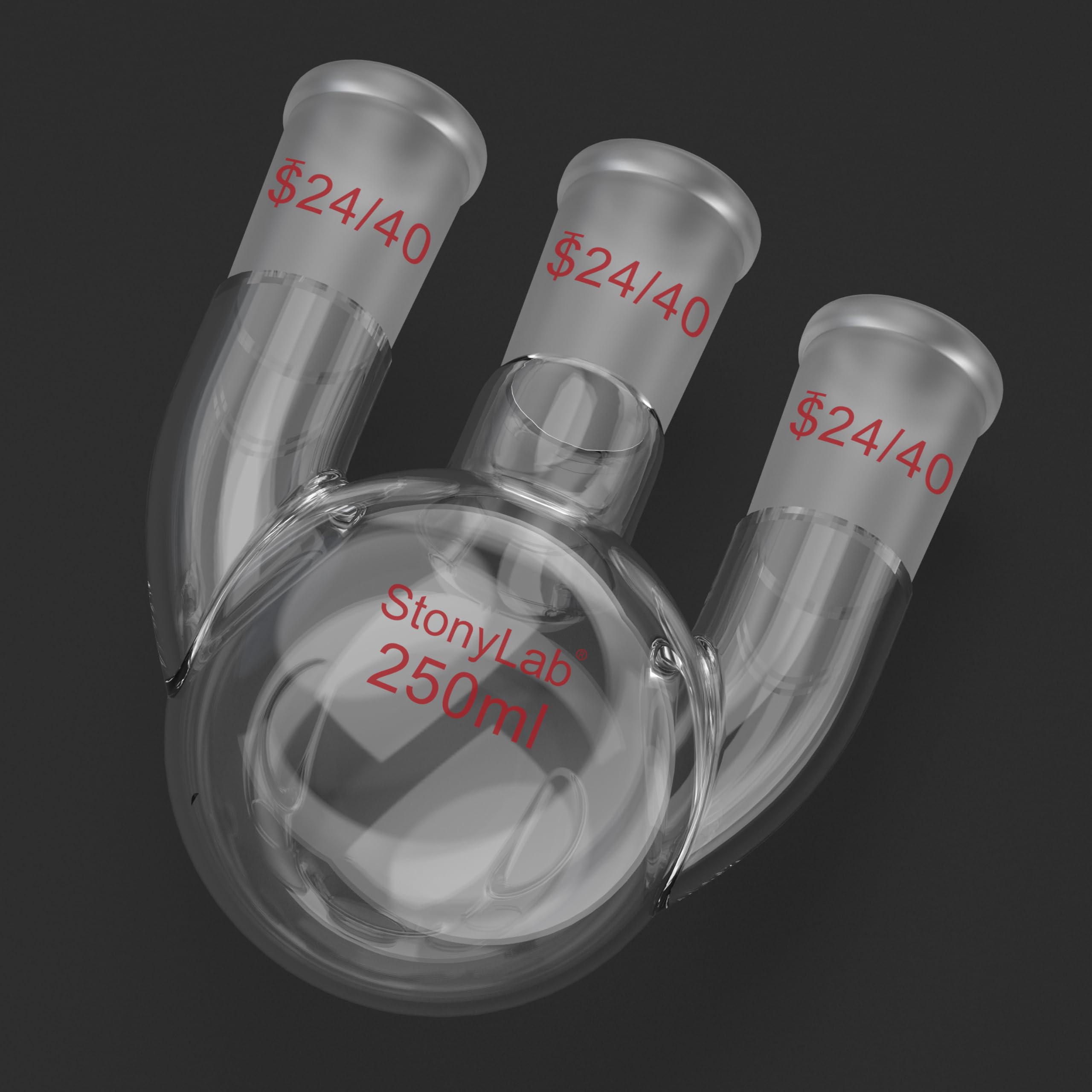 stonylab 250 ml Rundkolben mit 3 geraden Hälsen, 24/40 Standard-Schliffe, hochborosilikat Glas, ideal für Chemie, Labor, wissenschaftliche Experimente, Destillation und Rückflussanwendungen