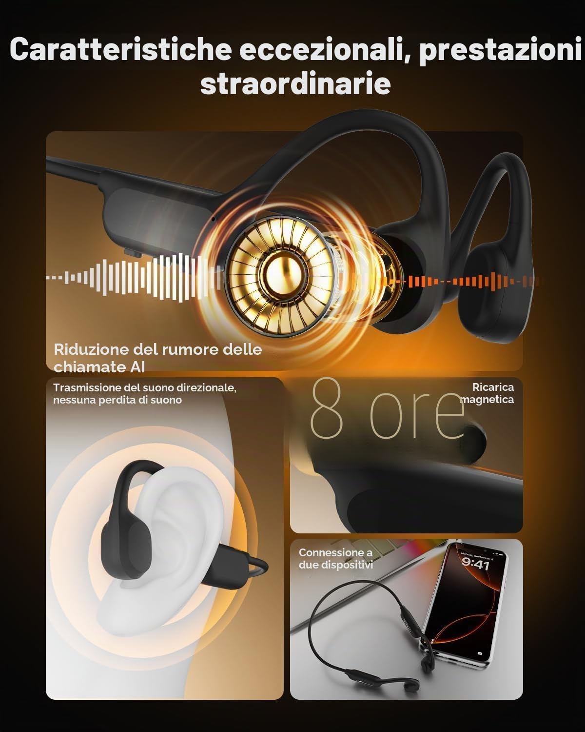 ANSTEN Casque Conduction Osseuse Bluetooth 6.0, Étanche IPX8(nero) | Écouteur Conduction Osseuse avec Réduction de Bruit AI, Casque sans Fil Oreille Ouverte pour Course, Cyclisme