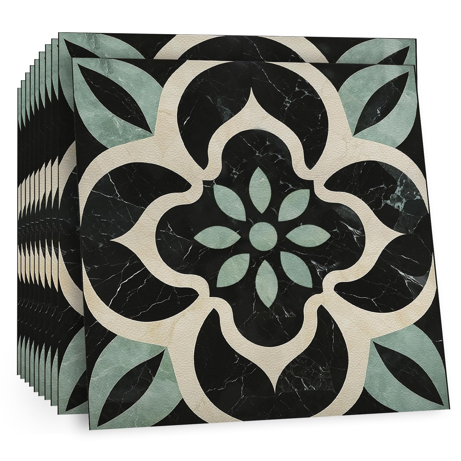 TOARTi Vintage Dark Green Floor Tile Peel and Stick Vinyl Flooring 10 Pcs 12x12in