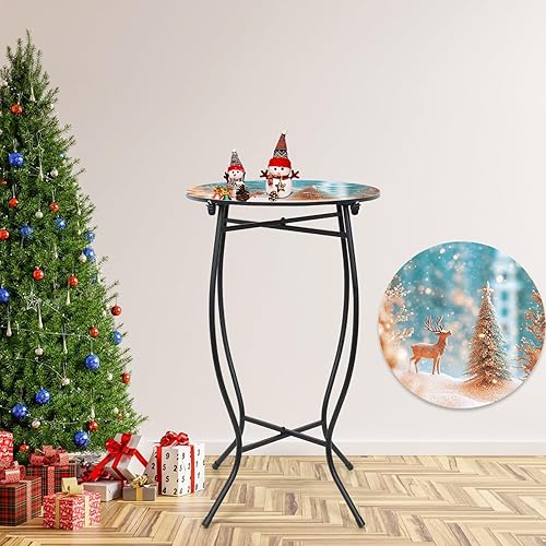 Fashion&cool Mesa auxiliar de exterior para patio, mesa auxiliar de metal resistente a la intemperie de 21 pulgadas, mesa auxiliar redonda pequeña