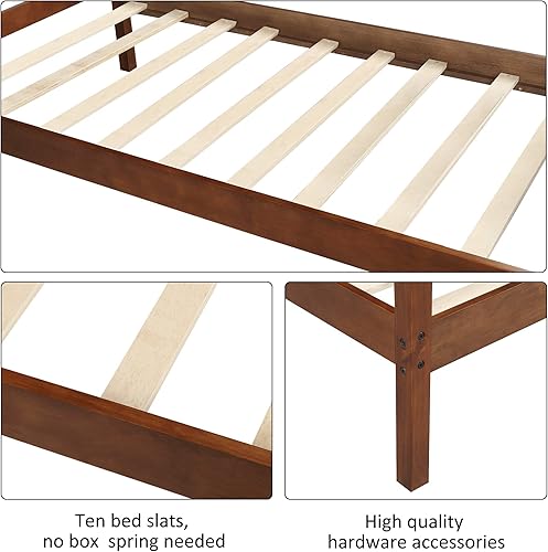 Miniatura 5 de Anwick Base de cama individual de madera con cabecera y estribo, base de colchón con plataforma con soporte de listones de madera para niños,