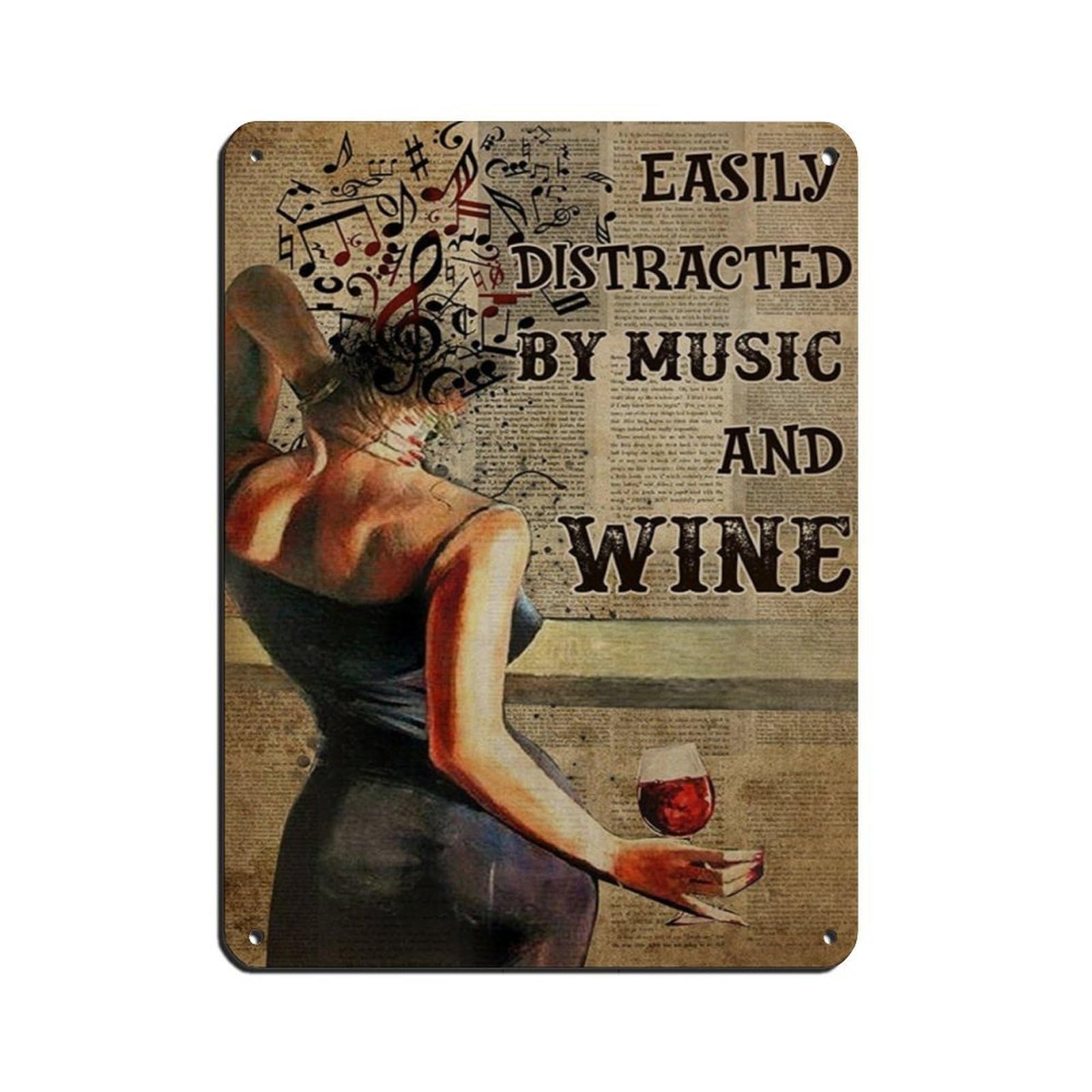 Vintage Girl Poster, Girl And Wine Lover Tin Sign Vintage Metal Pub Club Cafe Bar Home Wall Art Decoration Poster Retro 12x16inch(30x40cm)