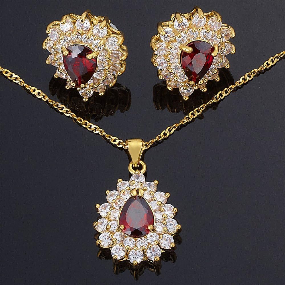 RIZILIA TEARDROP Jewelry Set Pendant with 18" Chain & Stud Earrings Pear Cut CZ in Yellow Gold Plated - Image 4