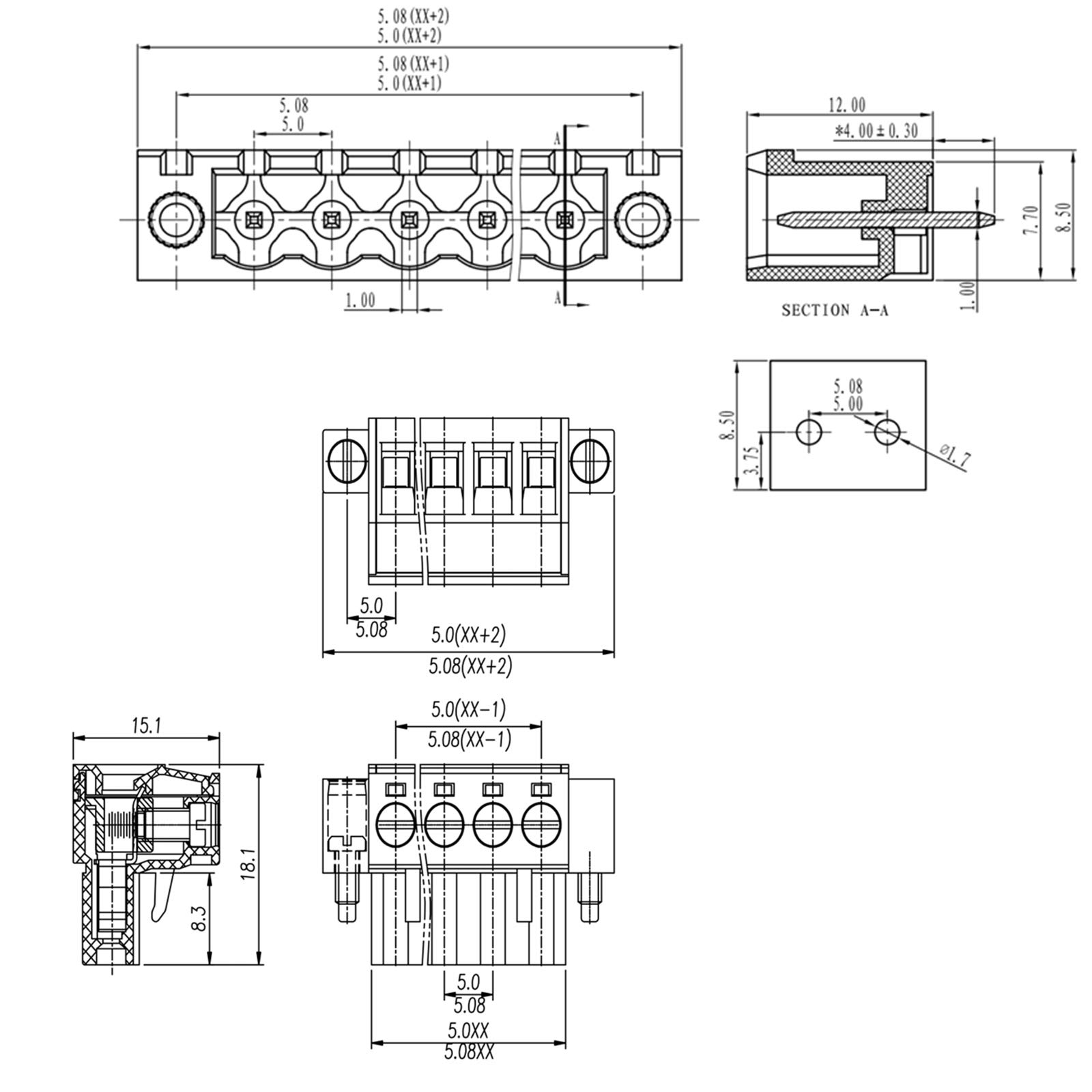 Lot De 20 Borniers à Vis 3 Broches 5,08 Mm - Angle Droit Mâle/femelle - Pour Circuits Imprimés PCB
