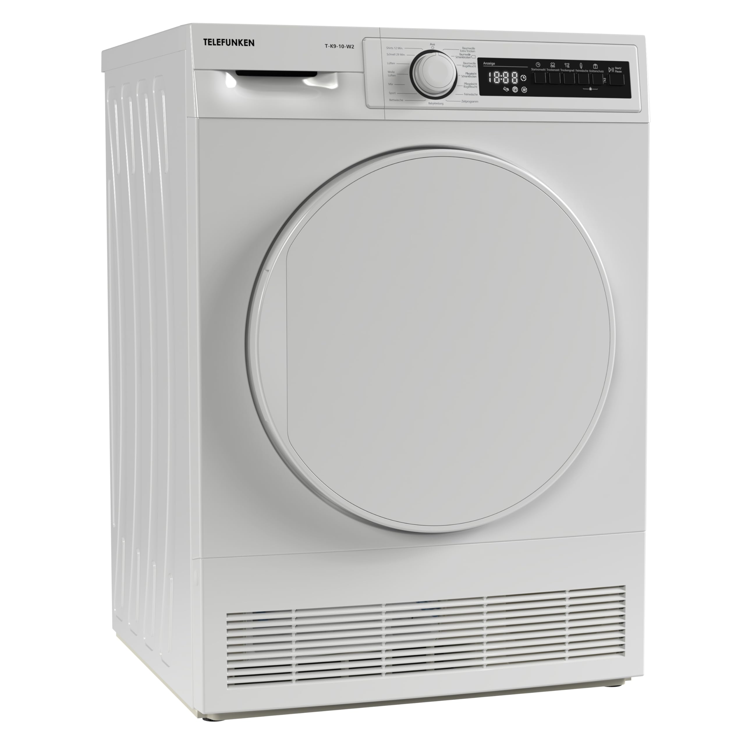 Telefunken T-K9-10-W2 Kondenstrockner / 9kg Trockner mit 15 Programmen, Startzeitvorwahl, Knitterschutz & reversierenden Trommelbewegungen, weiß