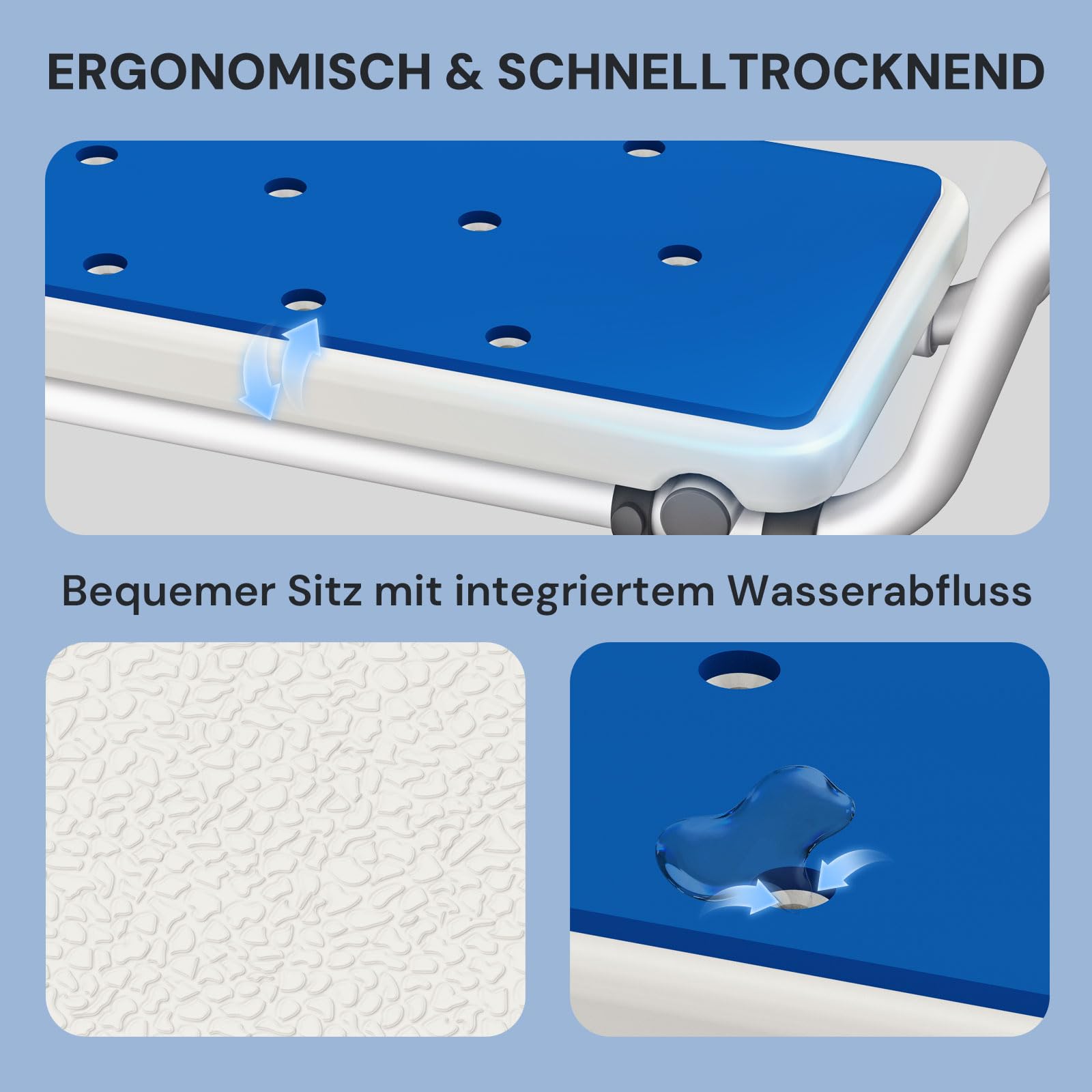 Badewannensitz Verstellbare Breite - Ergonomisches Badewannenbrett bis 136kg, Werkzeuglose Montage Badewannenhilfe für Senioren & Schwangere