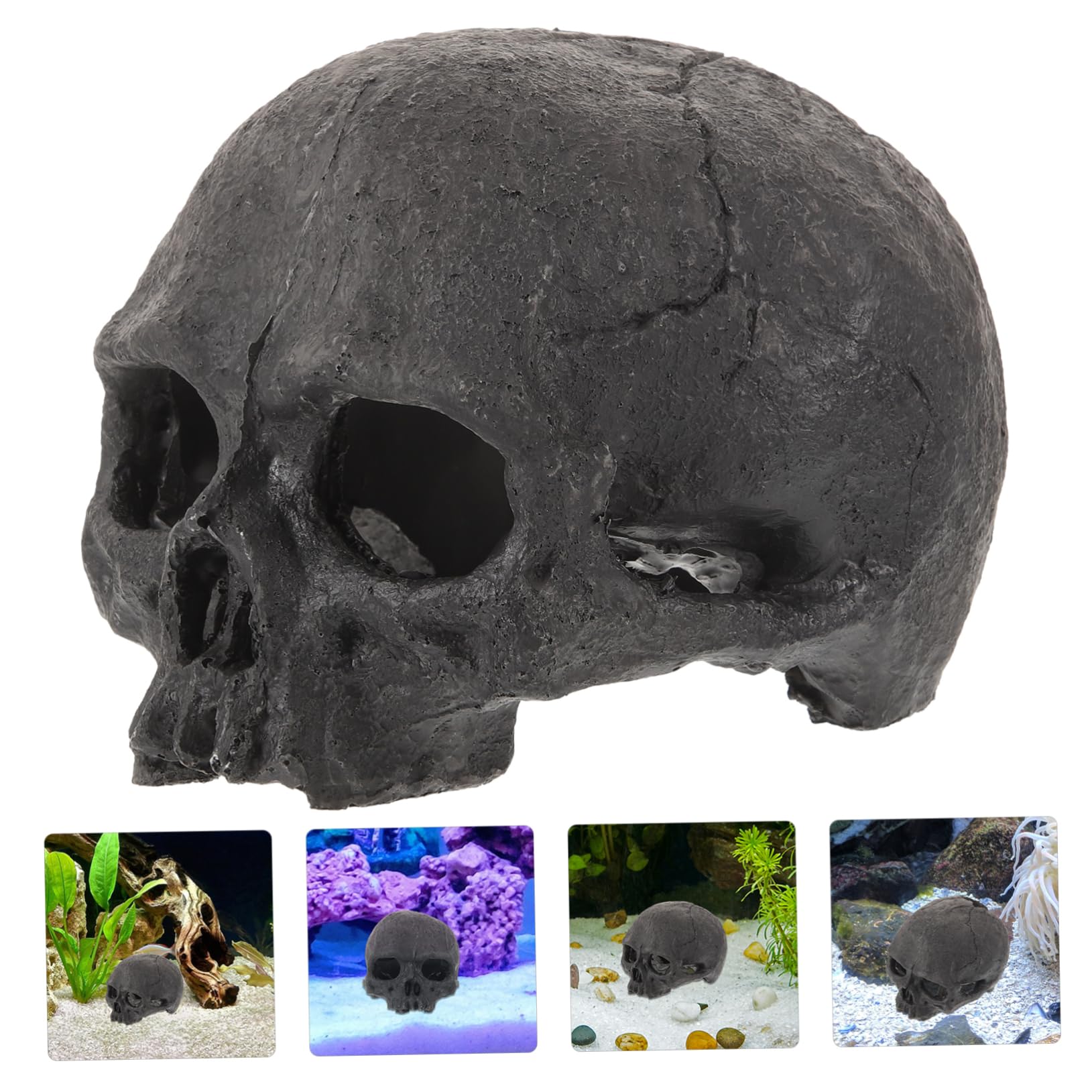 PRETYZOOM 5 Pezzi Decorazioni di Teschi di Acquari Terrarium Ornamento Dell'acquario del Cranio Rettile Scheletro Vasca Dell'acquario Decorativo Visualizzazione Impostore Black Resina