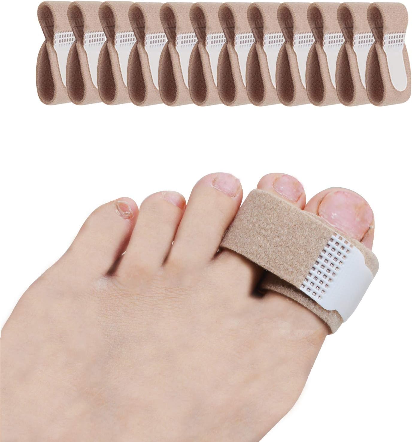 Broken Toe Wraps, 12Pcs/Pack, Fabric Toe Splint Toe Cushioned Bandages Finger Protectors Straightener Hammer Toe Separators