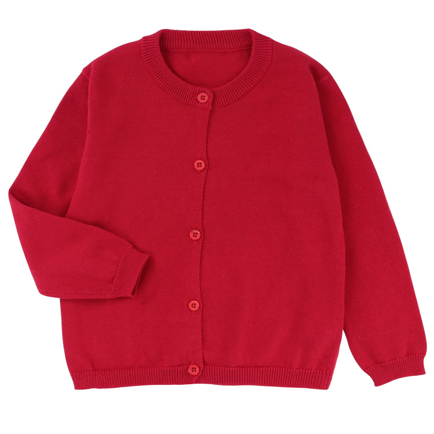 POBIDOBY Girl's Sweater Cotton Crew Knit Neck Long Sleeve Uniform，Cotton Cardigan Sweaters.