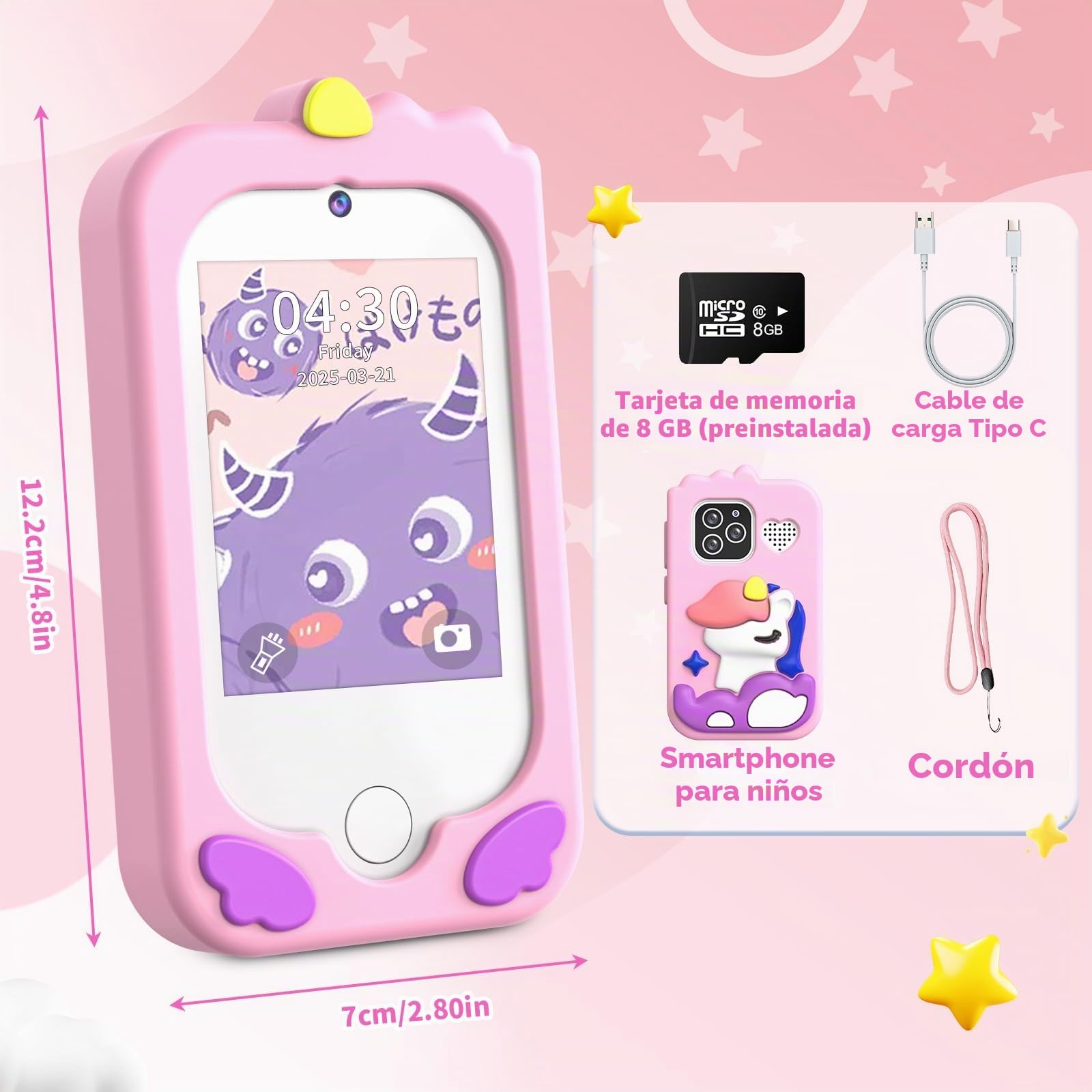 Smartphone Niños Teléfono de Aprendizaje de Pantalla táctil para niños con Doble cámara 2.8 Pulgadas Pantalla táctil teléfono de Aprendizaje Juguete de Aprendizaje con Tarjeta SD 3-9 años