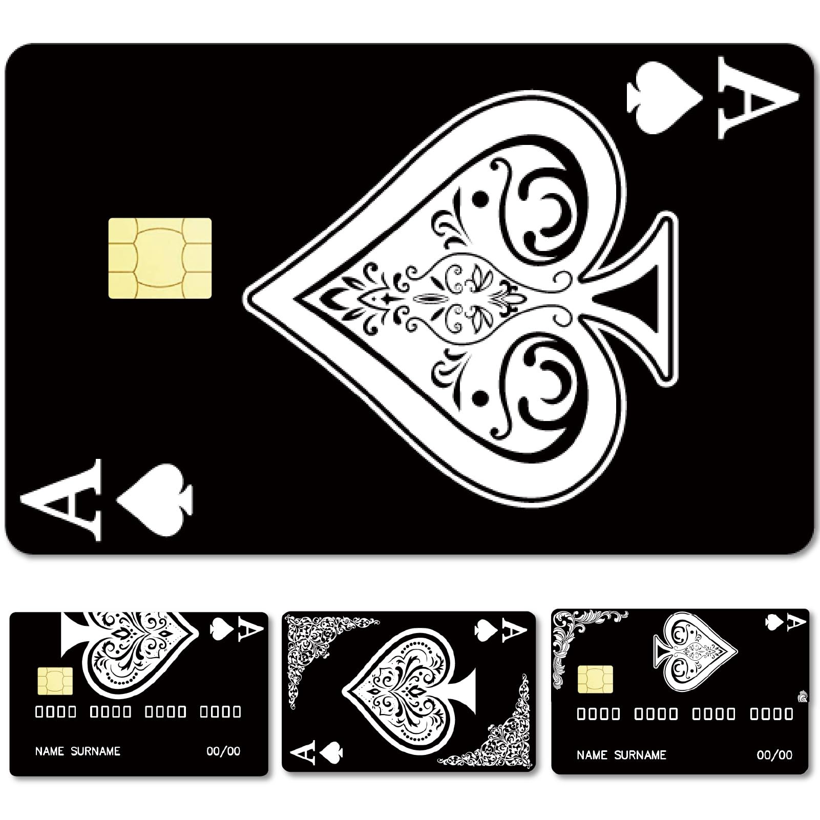 CREATCABIN 4Pcs Ace of Spade Debit Card Skin Spade A Credit Card Cover Stickers Playing Ace Bank Cards Protective Removable Waterproof Slim for Transportation Key Metro Debit Credit Card 3.3x2.1Inch