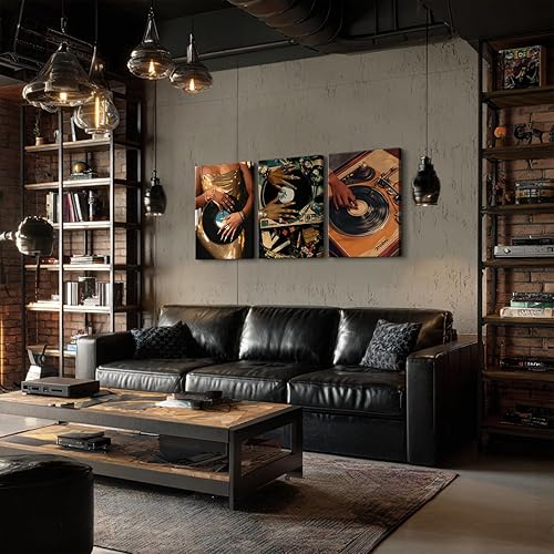 Miniatura 5 de QWETYY666 3 piezas de arte de pared en lienzo de mujer afroamericana, decoración de pared de personas negras funky negras, pinturas musicales