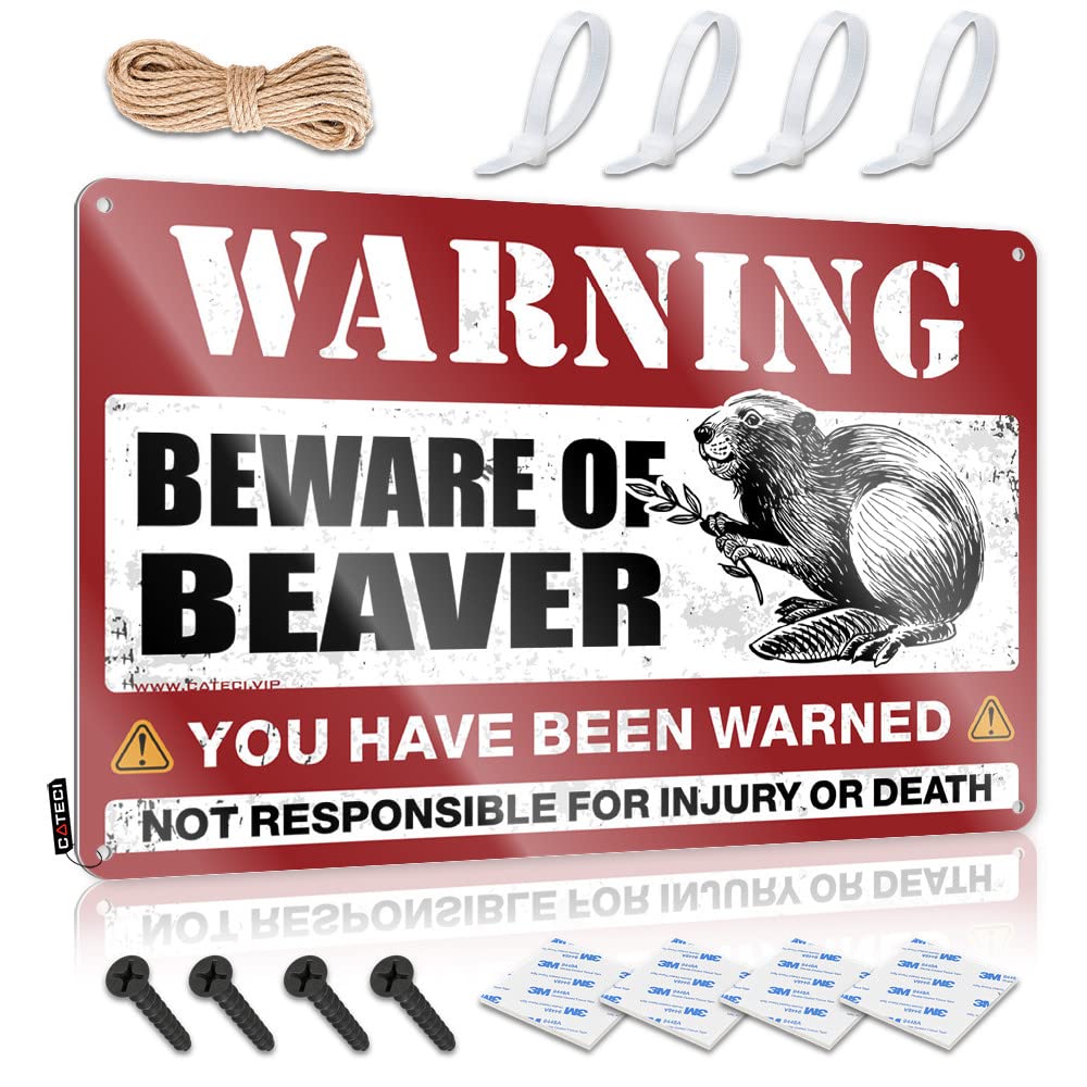 IBWNBBUSN Tin Sign Man Cave Decor Beware Of Beaver Tin Sign Decor Signs Drinking Signs Funny