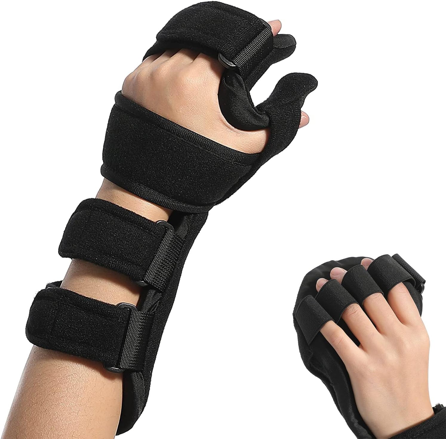 SYOSI Stroke Resting Hand Splint Night Immobilizer Wrist Finger Brace for Flexion Contractures Functional 5 Finger Stabilizer Wrap for Muscle Atrophy Rehab Arthritis Pain(Large, Left)