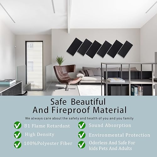 Miniatura 2 de Paquete de 6 paneles acústicos autoadhesivos de 15.75 x 31.5 x 0.47 pulgadas, paneles de pared insonorizados de borde biselado de alta densidad,