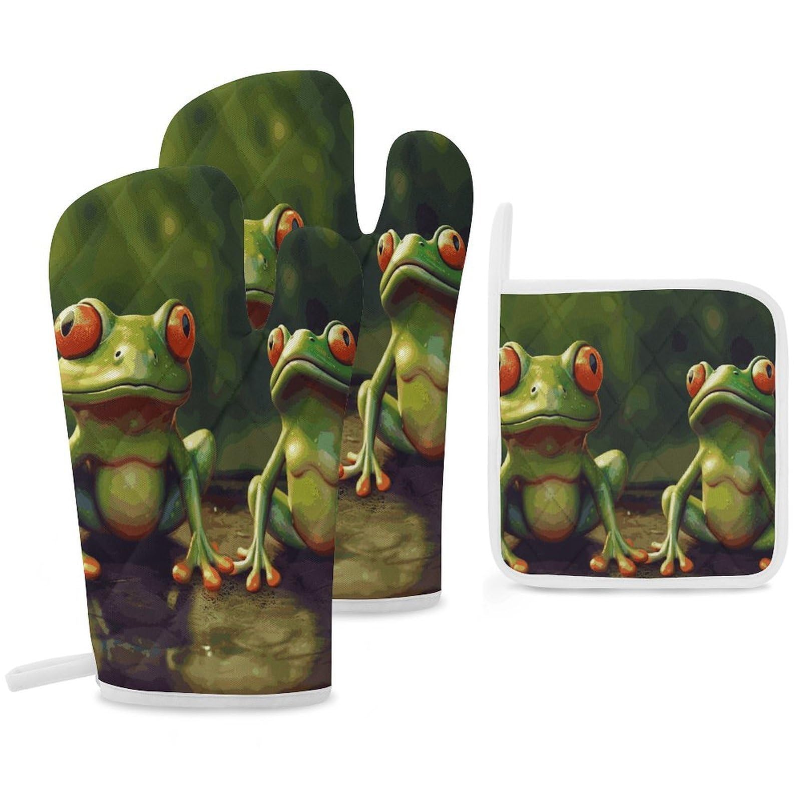 Fekiloot Style Funny Green Frogs Oven Mitts Funny Heat Resistant,Oven Glove With Hanging Loop,Resistant Hot Pads For Kitchen Baking Grilling Cooking