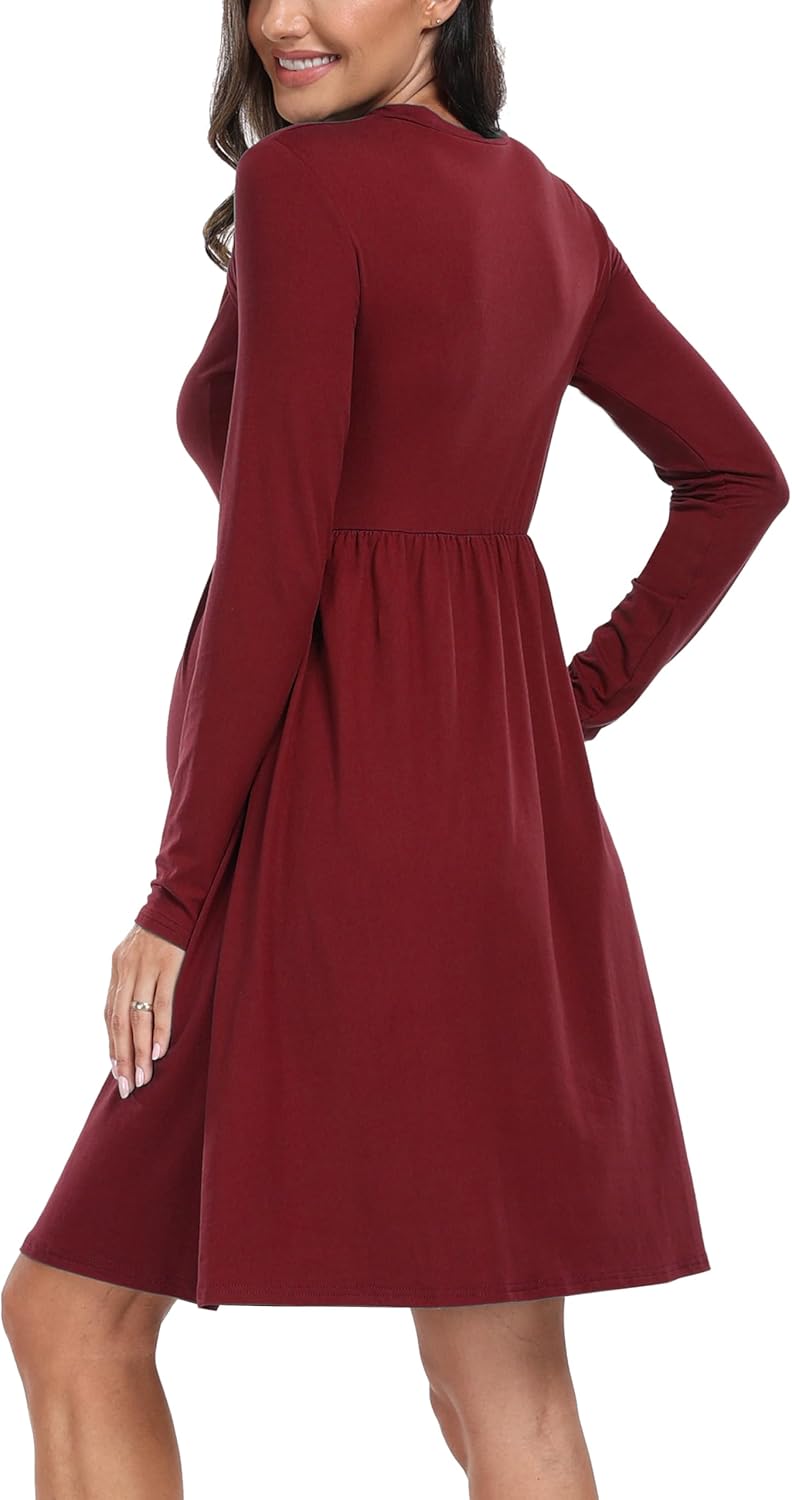 Long Sleeve Fall Maternity Dress Floral A Line Swing Casual Dress for Baby Shower Photoshoot - Image 6