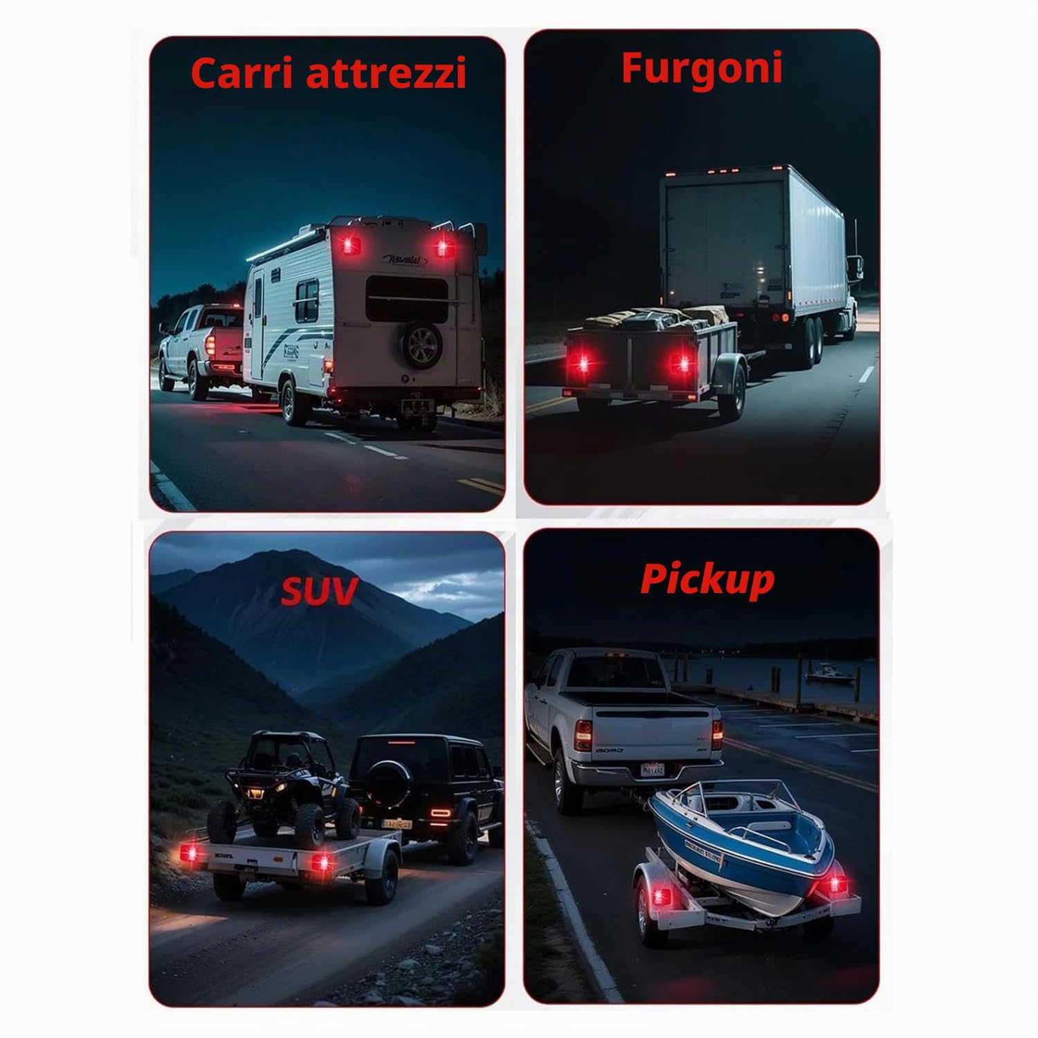 Fanale posteriore a LED senza fili con magnete (2 confezioni), fanali posteriori magnetici a LED, senza fili, con luce freno/luce di posizione/freccia, ECE, per rimorchi, camion, roulotte o