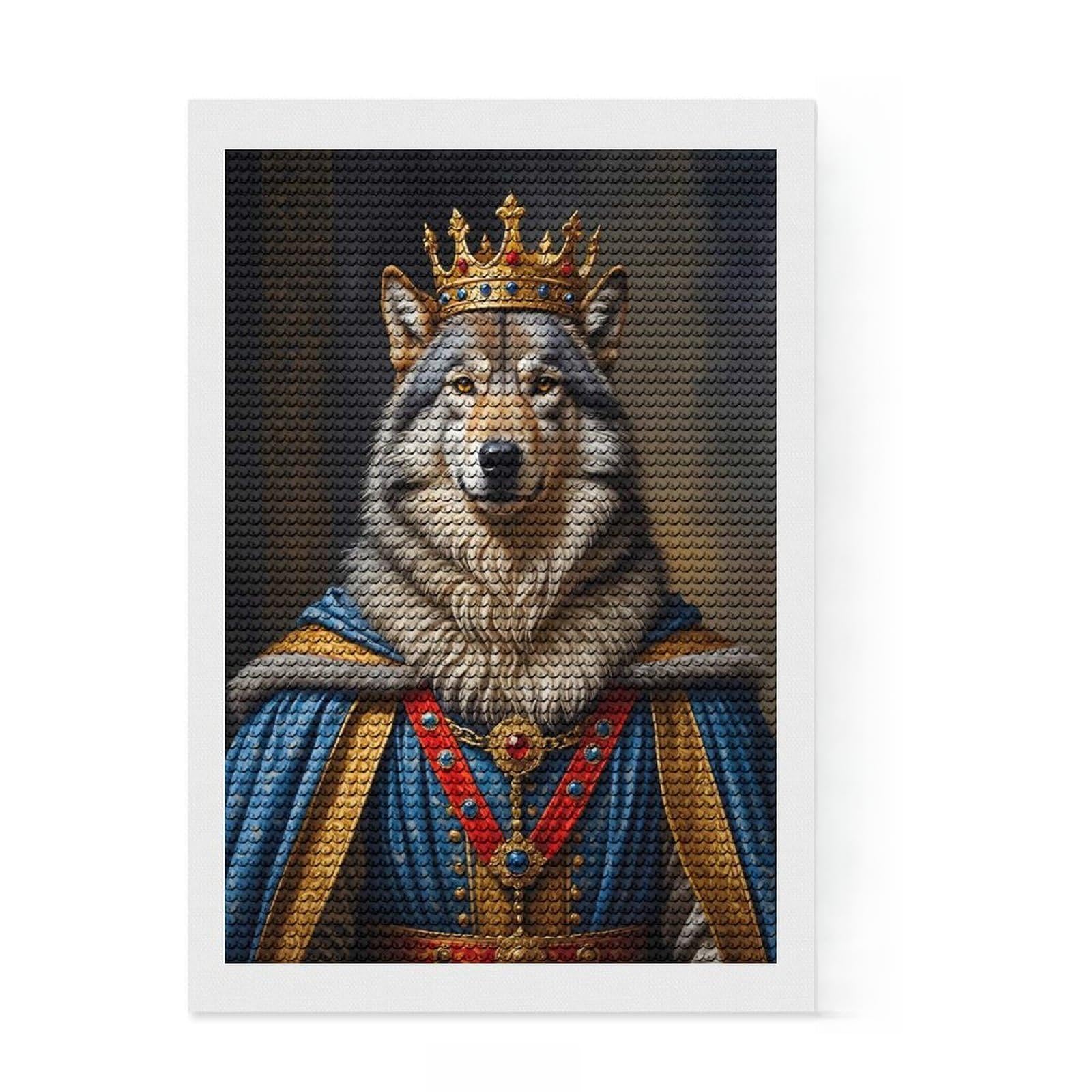 Junmoney Wolf King Diamond Painting Kit 8"x12", Birthday Gift, for Teens, Adhesive Canvas, Vintage Style Decor, Relaxing DIY Hobby