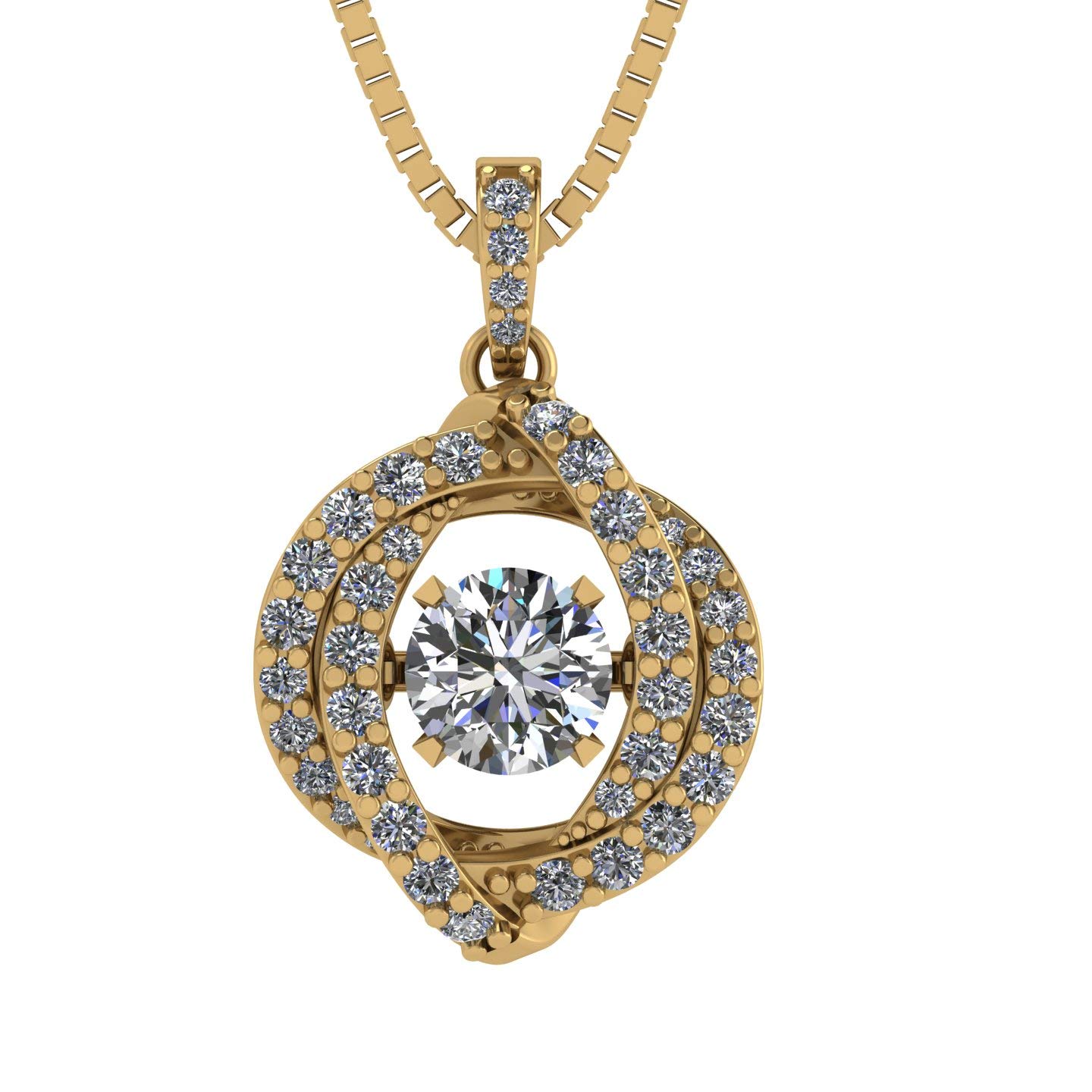 Central Diamond Center Swirl Dancing Gemstone Necklace for Women in Solid 925 Sterling Silver w/Pure Brilliance Zirconia CZ