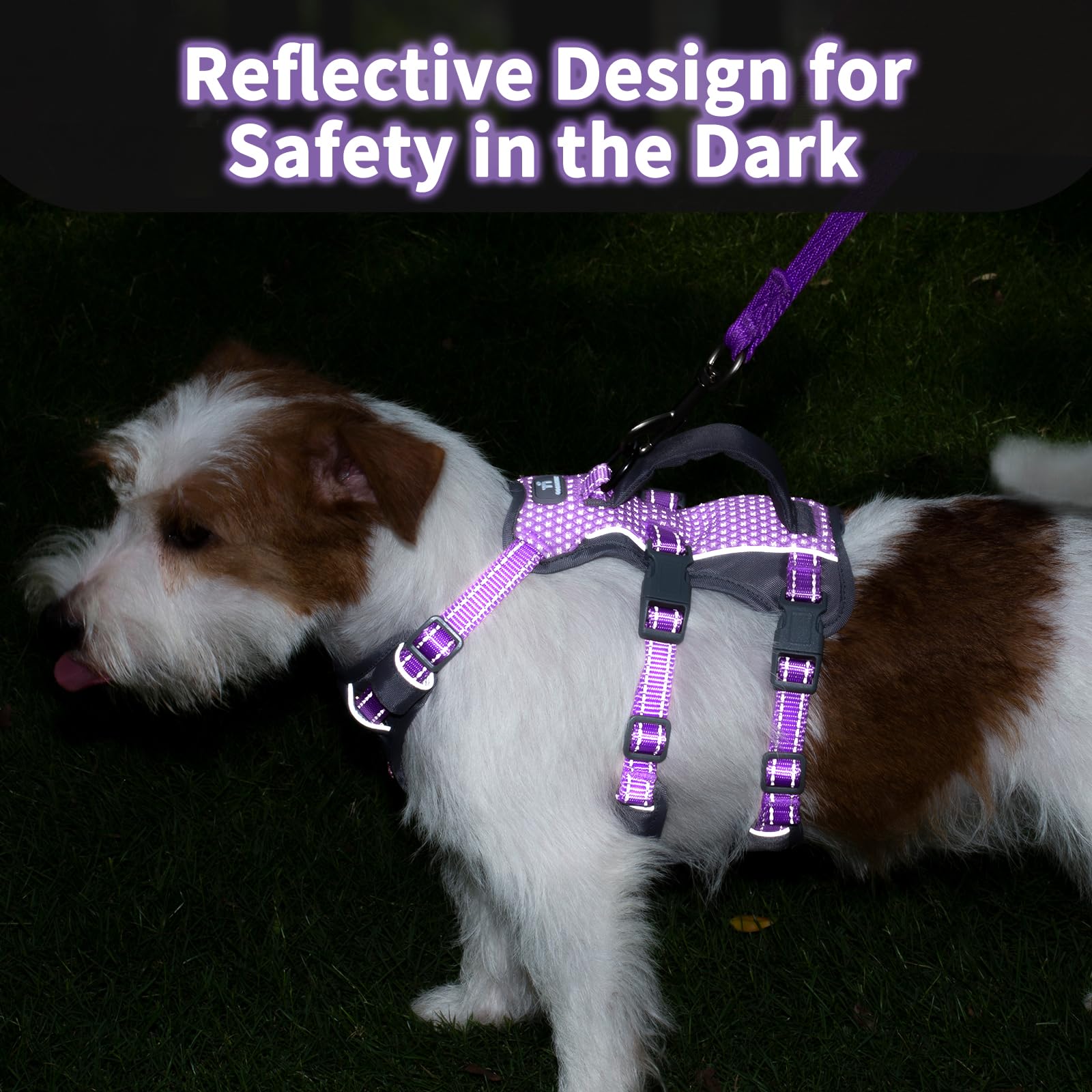 Huntboo Reflective Dog Harness with Handle, Escape Proof, No Slip,Breathable, Lightweight,Adjustable Lift Harness for Small,Medium,and Large Dogs Walking, Training,and Running Gear(Lavender Purple,XS) - image 3