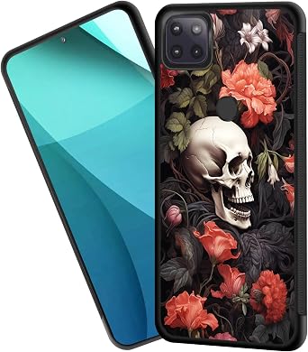 for Moto One 5G Ace Case,Tire Anti-Skid Edges Cute Design Shockproof Bumper Full Protection Black Back Cover for Motorola Moto G 5G /One 5G Ace/One 5G UW Ace,Skull and Flowers