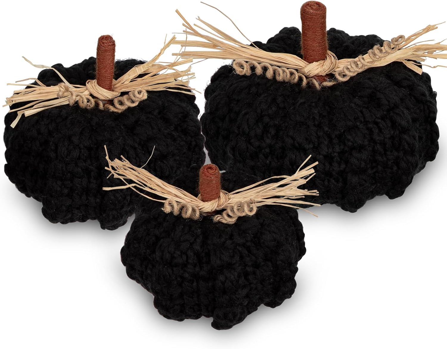 Briful Extra Large Black Yarn Fall Pumpkins, 3 Sizes Handmade Knitted Crocheted Pumpkins, Christmas Farmhouse Decor, Autumn Halloween Home Décor, Dia.7in/6.3in/5.5in Artificial Pumpkins(3pcs) Crocheted Yarn Black