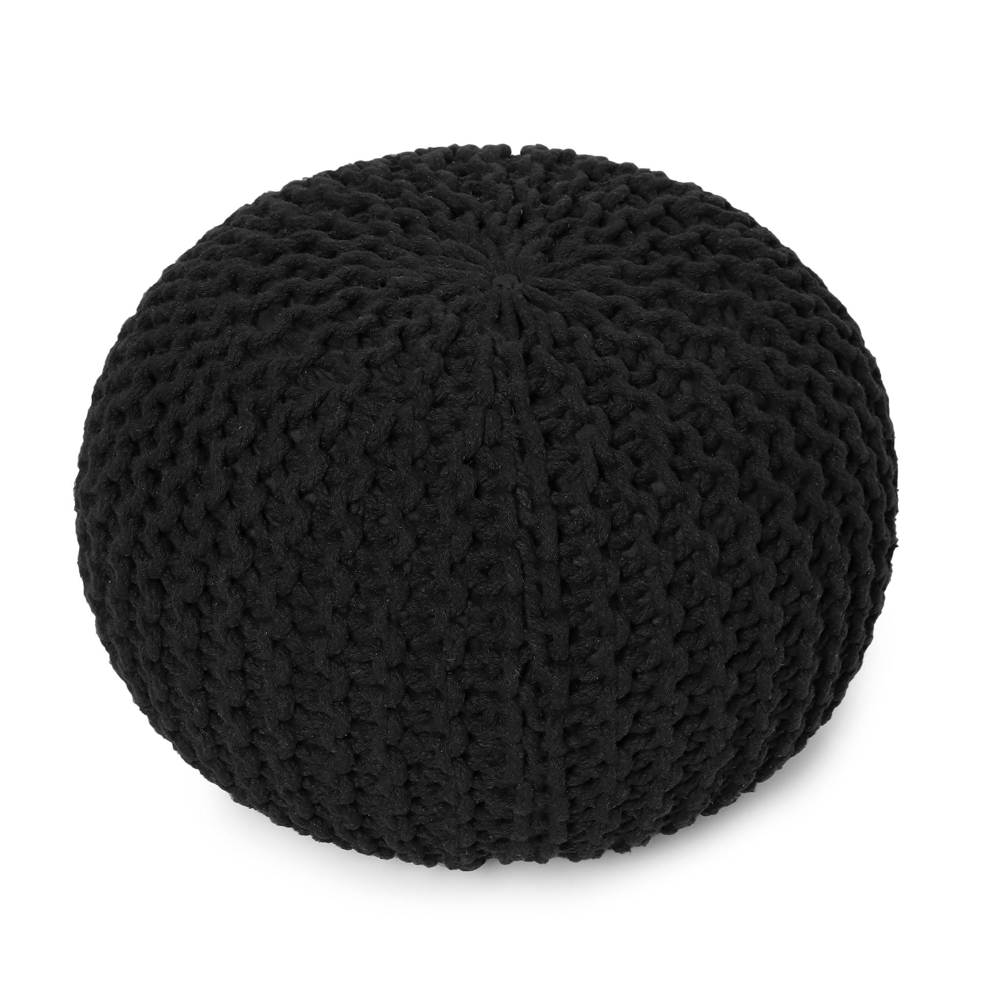 REDEARTH Round Pouf Foot Stool Ottoman - Hand Knitted Bean Bag - Cord Boho Pouffe - Cable Poof Footrest for Living Room - Nursery - Bedroom - Patio -