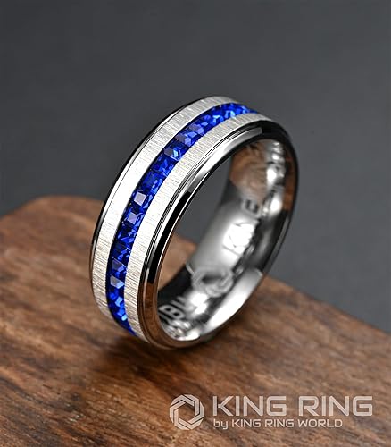 Miniatura 2 de King Ring 8mm Stone Line Rings Ver.2 Extra Polished Mens & Womens Bands with Glass Stones Designed in USA