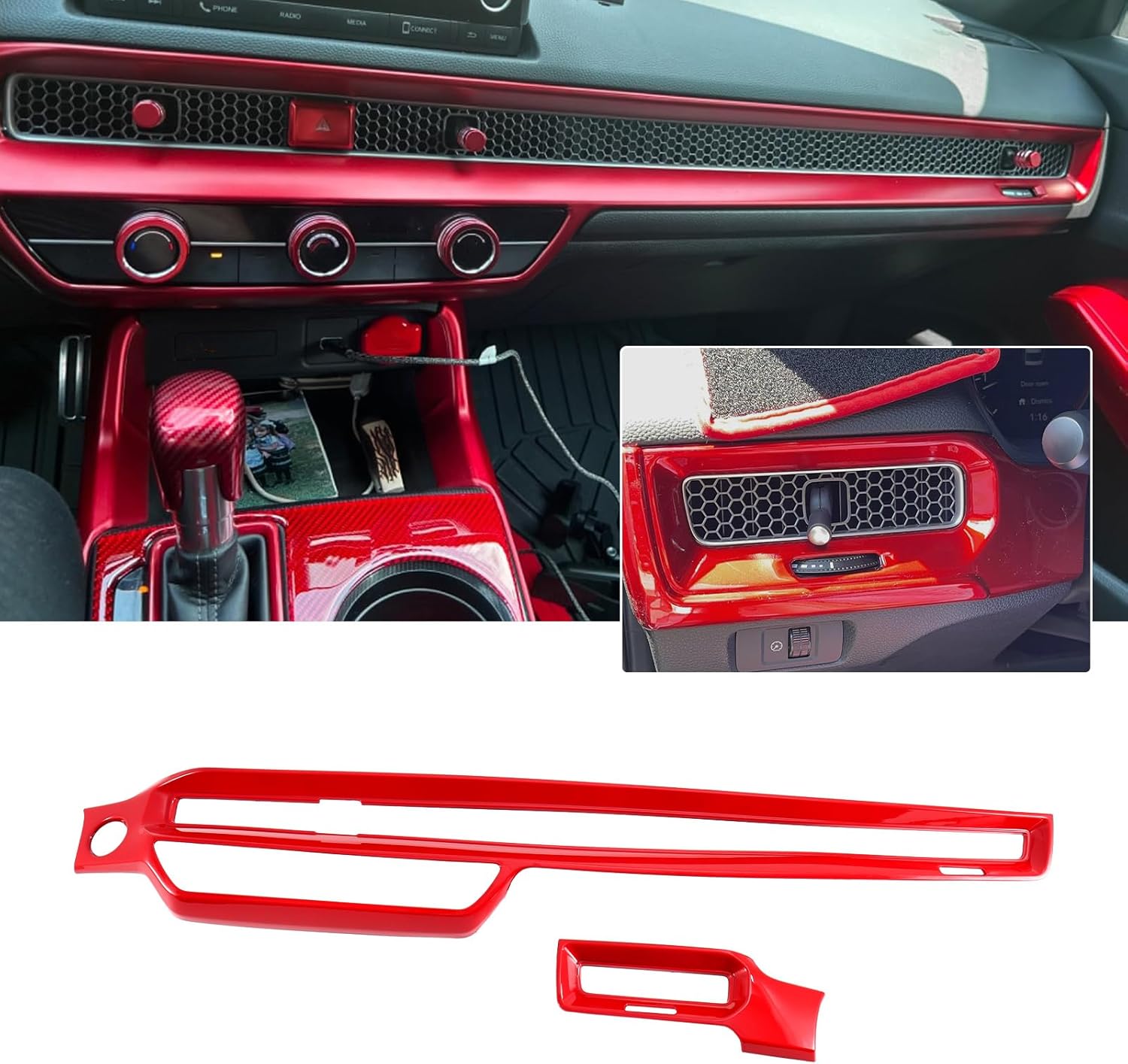 Dashboard Center Console Air Vent Cover for Honda Civic 11th Gen 2022-2025 Sedan Hatchback LX EX EX-L Sport Touring(Red)