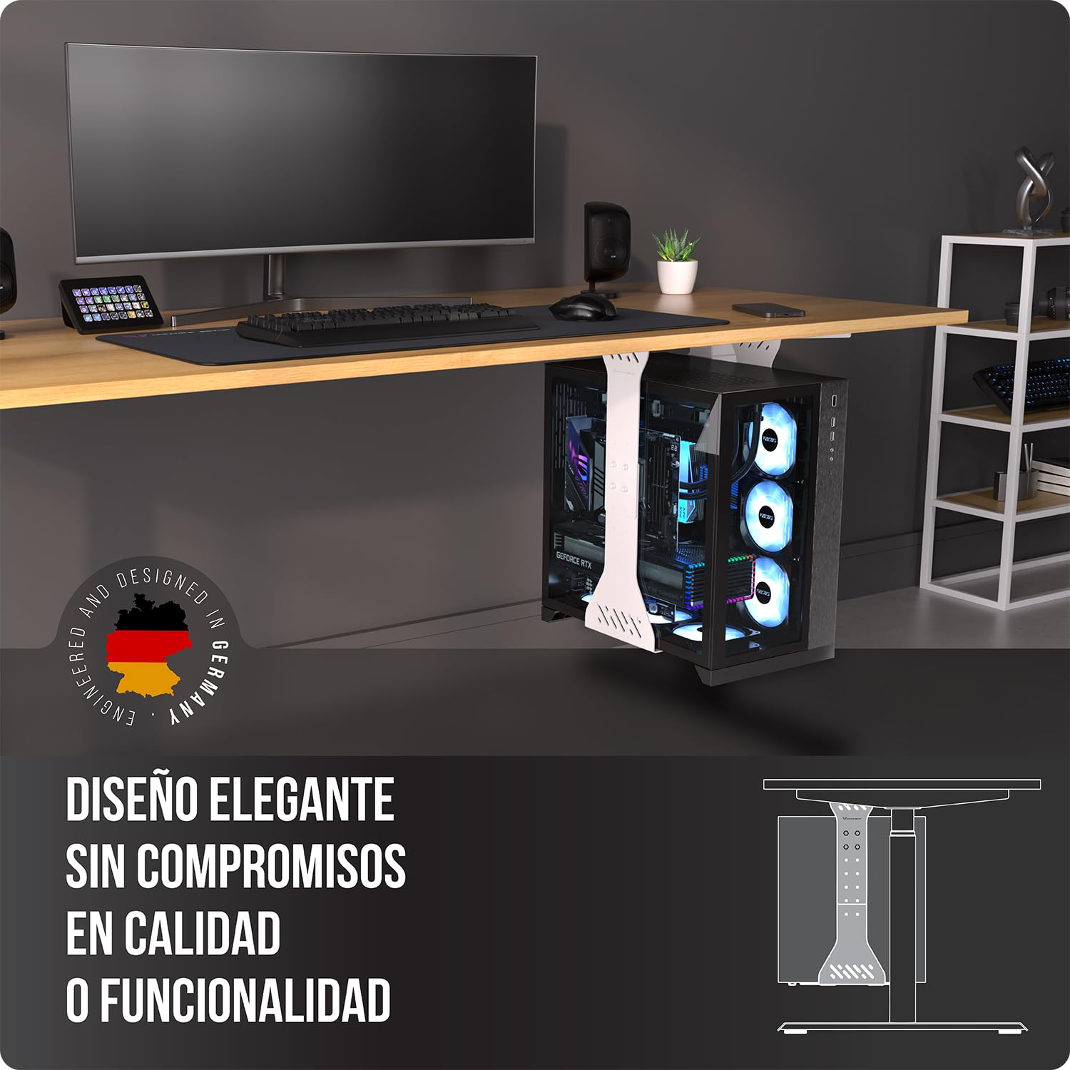 Soporte de CPU Ajustable bajo Escritorio - Soporte para Ordenador de Alta Resistencia bajo Escritorio - Capacidad de Carga de hasta 35 kg - Soporte Flexible para PC sobre Escritorio (Blanco)