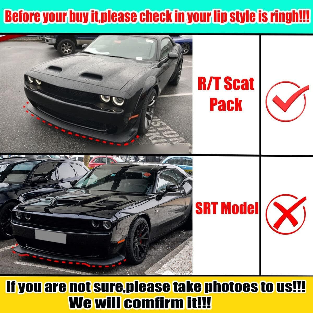 Front Bumper Lip Splitter Protector Cover Replacement Part for 2015-2023 Dodge Challenger Scat Pack R/T GT SRT Not for Plus,Widebody (2pcs/Set) (Yellow)