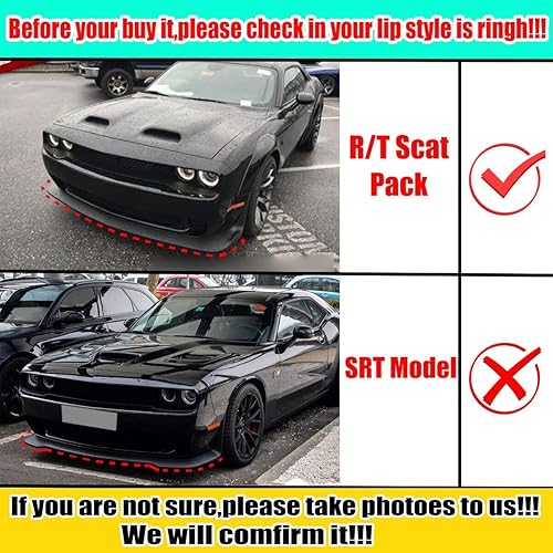 Vista 8 de Cubierta protectora para parachoques delantero, pieza de repuesto para Dodge Challenger Scat Pack R/T GT SRT 2015-2023, no para Plus, cuerpo ancho