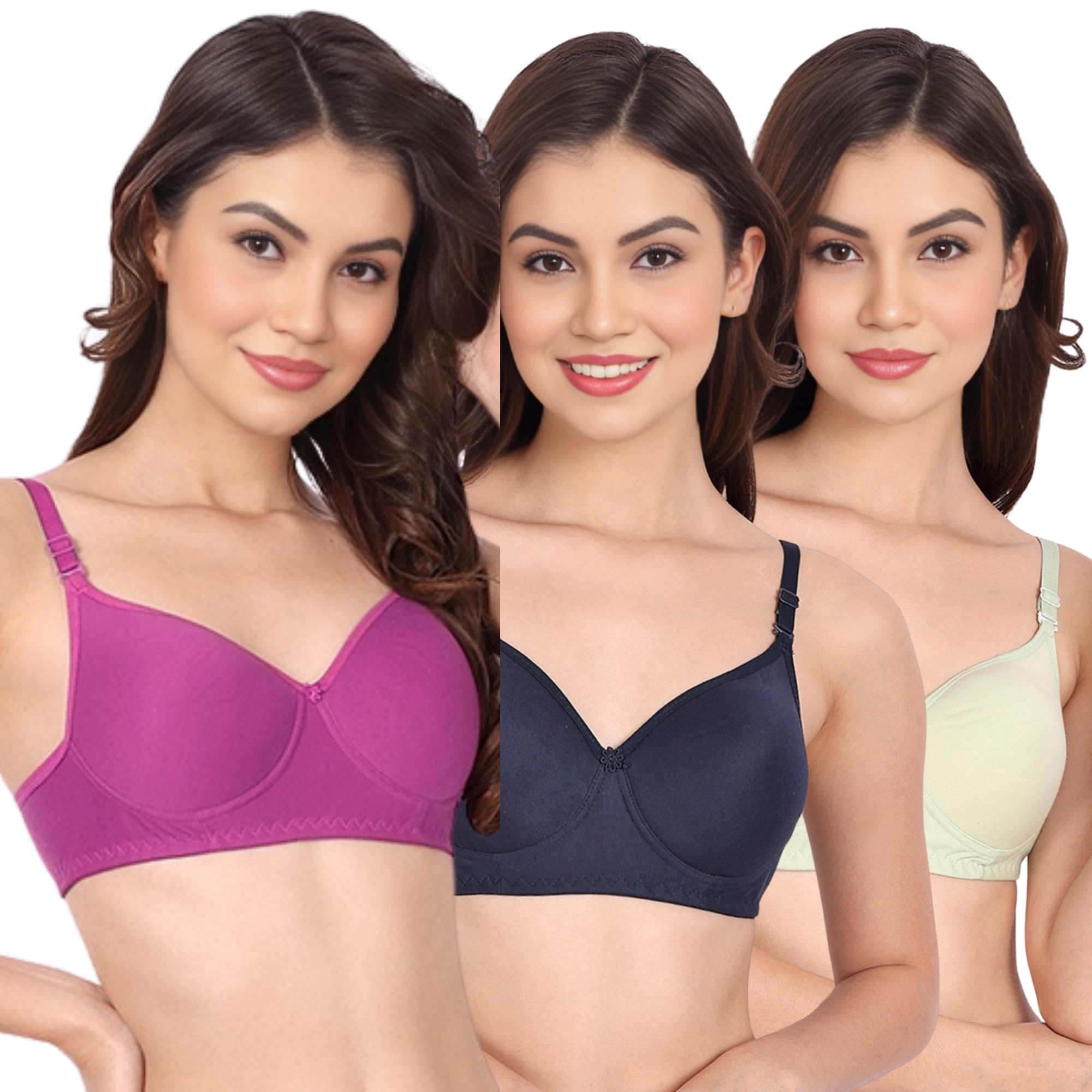 Tulzott Padded Everyday Bra for Women - Made of Pure Cotton Full Coverage Non Wired Seamless Pushup Soft Cup for T-Shirt Saree Dress Sports Garment for Daily Use Everyday