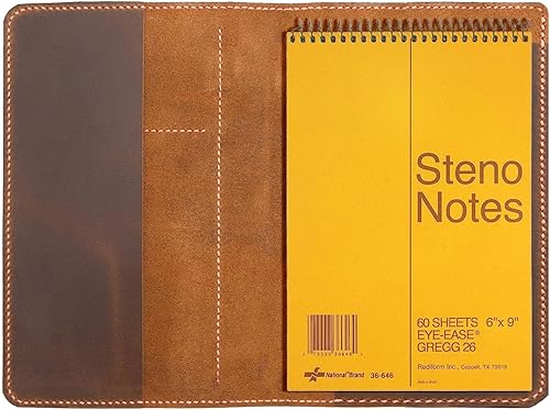 Funda de cuero personalizada para tops, bloc Steno de 6 x 9 pulgadas, funda de cuero hecha a mano en espiral encuadernada en la parte superior,