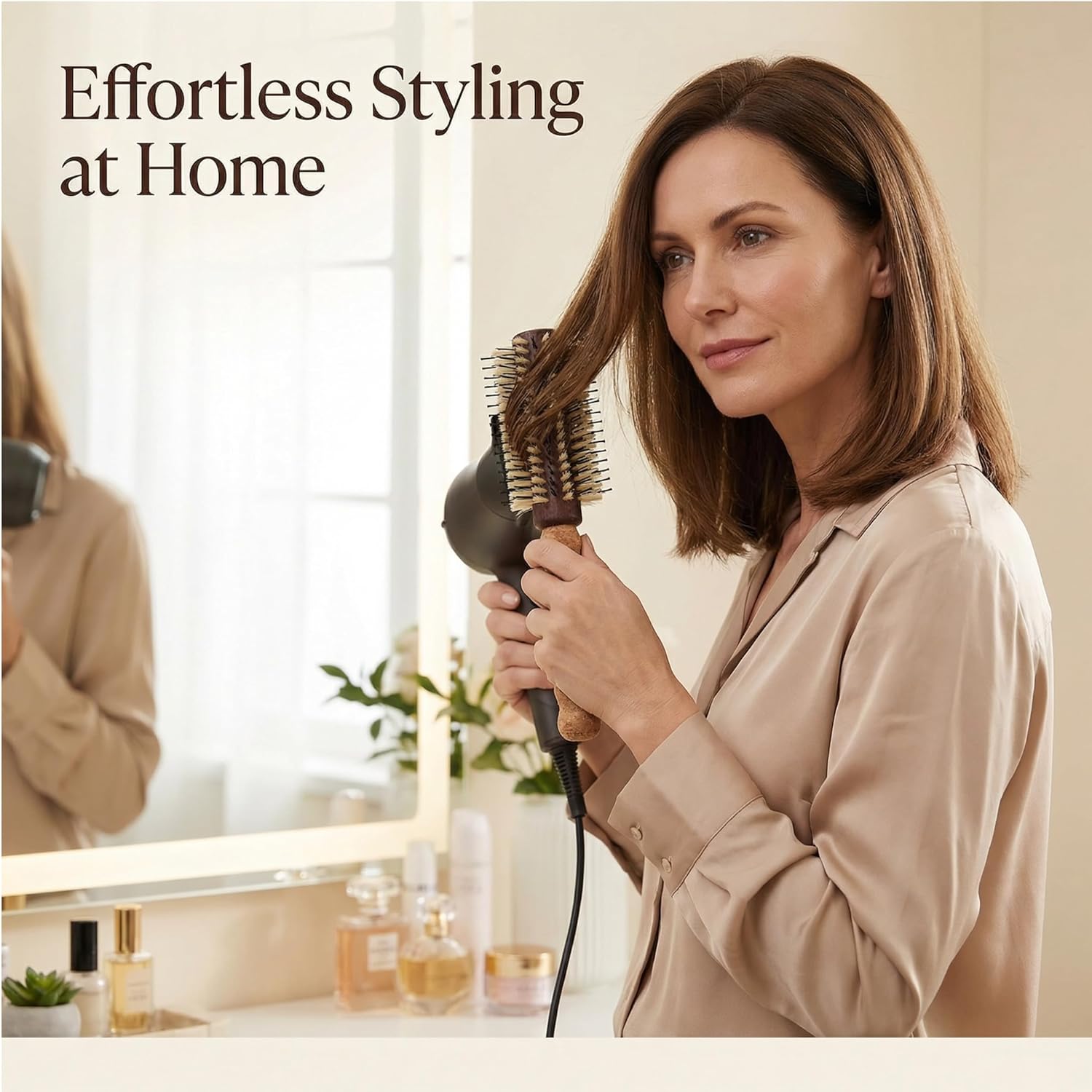 Boar Bristle Round Brush for Blow Drying 2.5 Inch, Lightweight Cork Handle Hair Brush for Women, Natural Boar and Nylon Bristles for Smooth Voluminous Blowout, Wooden Barrel, Fine to Thick Hair - Image 3