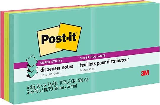 Post-it Super Sticky Pop-up Notes, 3x3 in, 6 Pads, 2X The Sticking Power, Supernova Neons, Bright Colors, Recyclable R330-6SSMIA