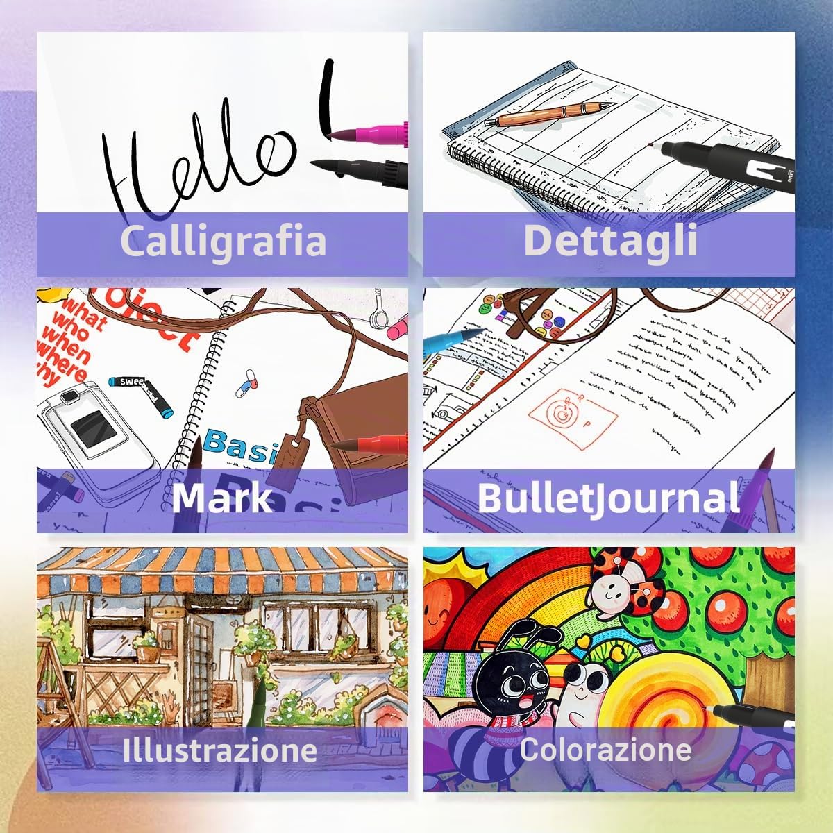 hhhouu 100 Colori Brush Pen Lettering Pennarelli Doppia Punta Fine Acquerellabili Penne da Colorare per Adulti Bullet Journal,Calligrafia, Dsegno, Mandala HO-100B