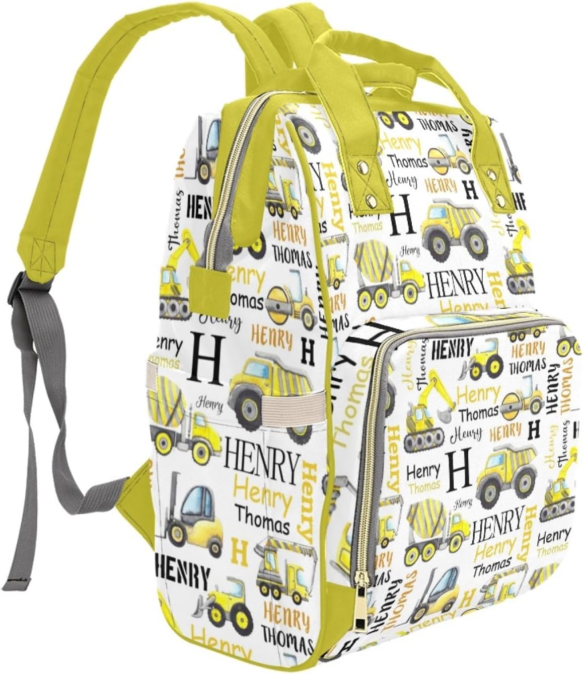 Custom Diaper Bag Backpack for Women, Personalized Name Nursing Mommy Daypack, Diaper Bag for Girls Boys, New Mom Gifts (Construction Truck)