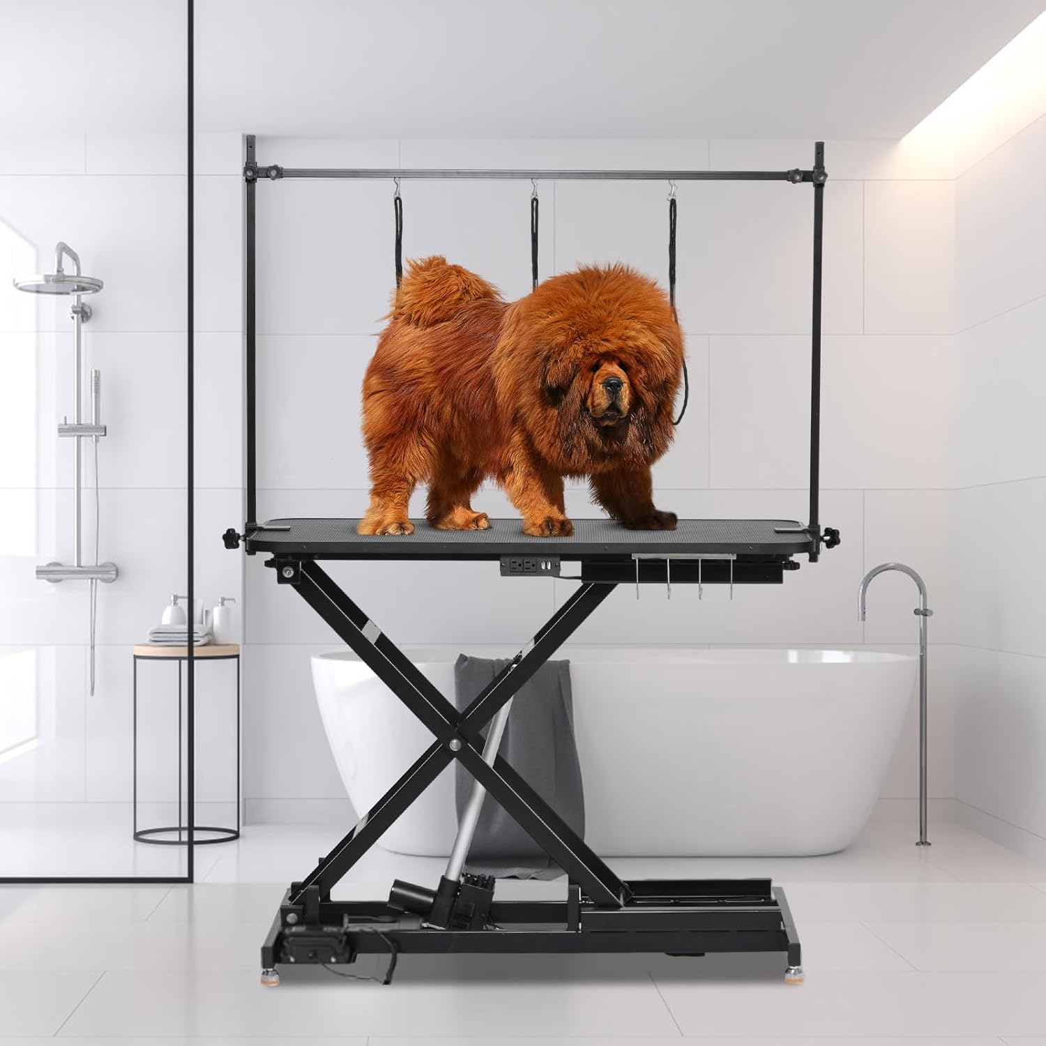 47" Electric Dog Grooming Table, Height Adjustable Grooming Table for Dogs at Home, Weight Capacity Up to 264 Lb, Pet Grooming Table with Dog Grooming Arm, Anti Slip Tabletop & Tool Organizer, Black