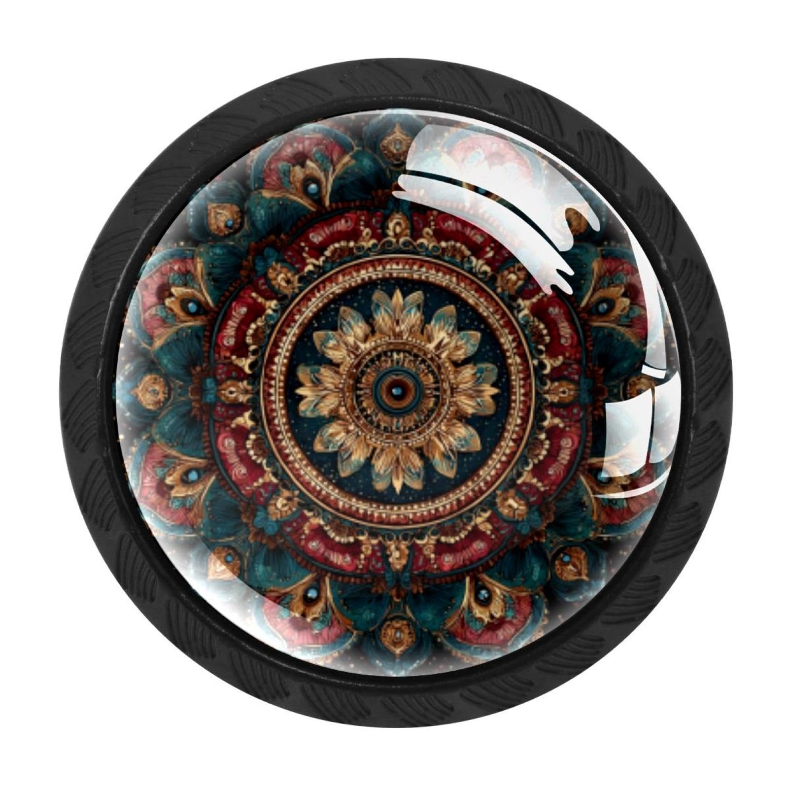 CHENZZZZ Mandala Boho Indian Bohemia (3) Drawer Knobs Pull Handle Crystal Glass Circle Shape Cabinet Drawer Pulls Cupboard Knobs with Screws for Kitchen Cupboard Dresser Wardrobe etc