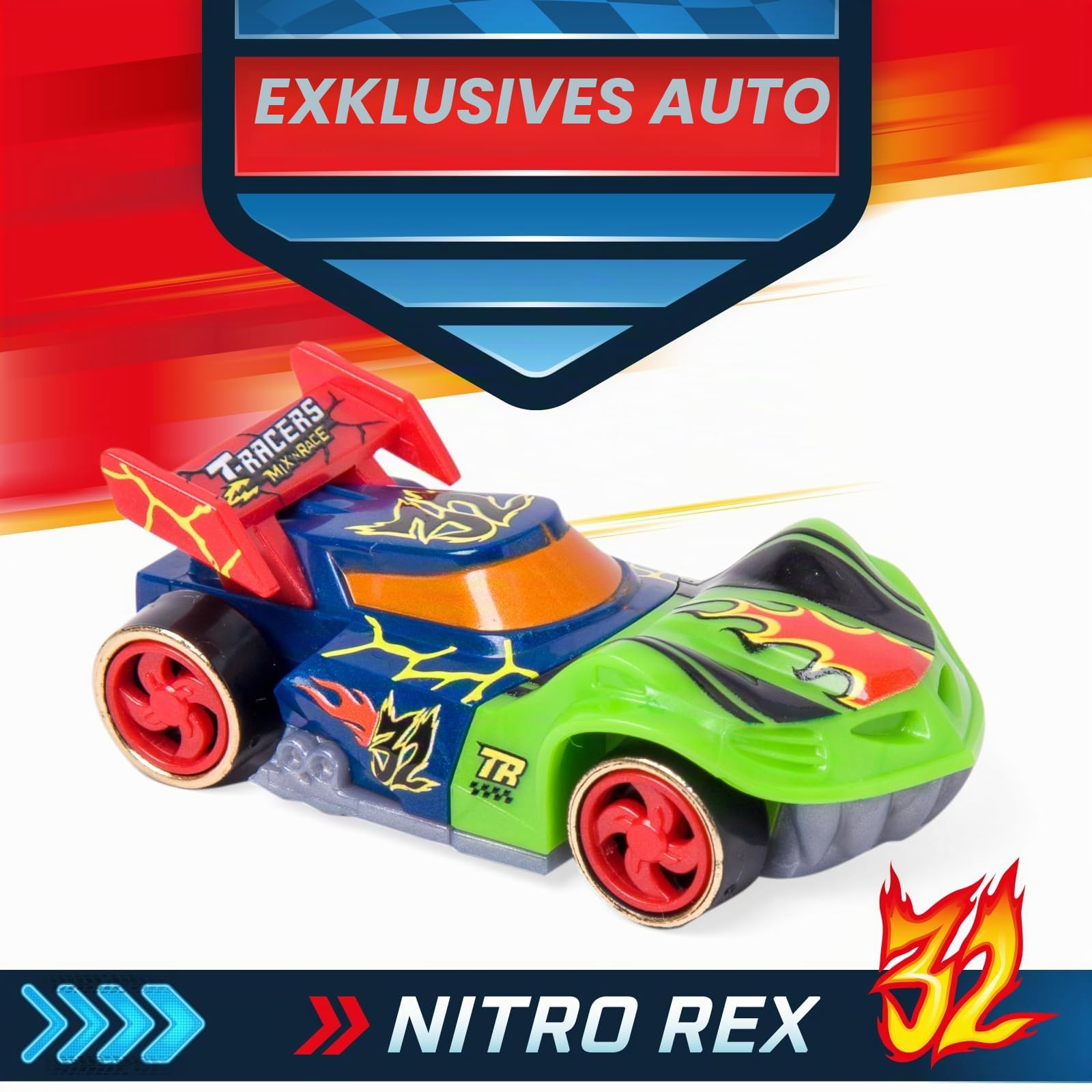 T-Racers Mix 'N Race Volcanosaurus Piste für Spielzeugautos, enthält 1 Auslöser, 3 Pisten, 1 Exklusives Nitro Rex Auto und 4 Stunts
