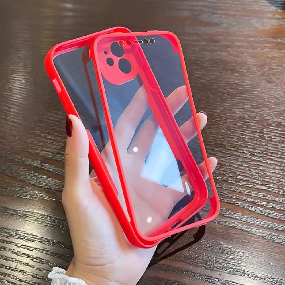 Coque iPhone 14 Pro transparente silicone rouge protection 360