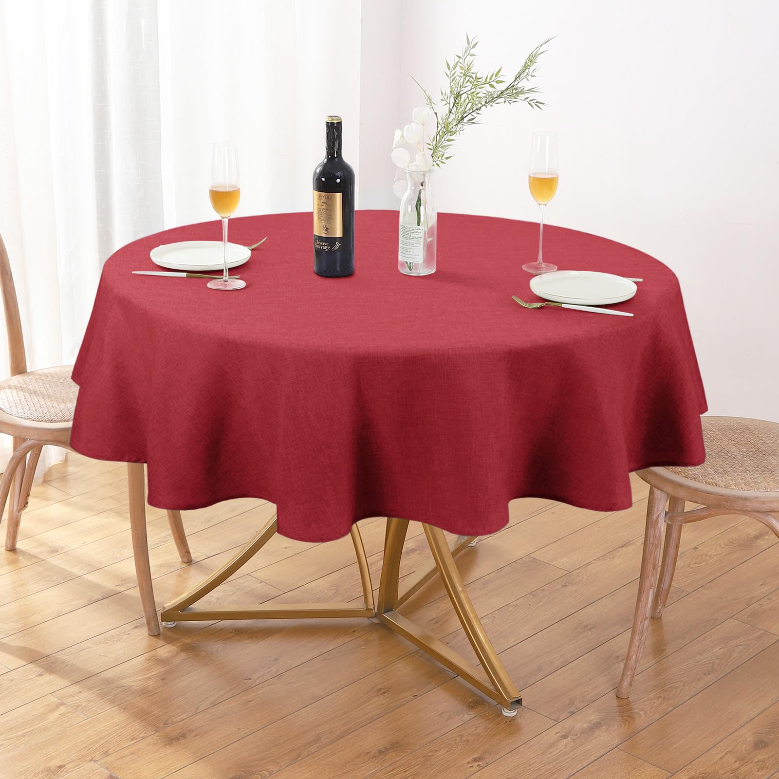 AUSSPVOCT Textured 54 Inch Round Tablecloth Up to 35'' Dia Tables Waterproof Spill-Proof Wipeable Table Cloth Wrinkle Free Circle Dining Table Cover for Birthday Farmhouse Outdoor Party Tablecloths