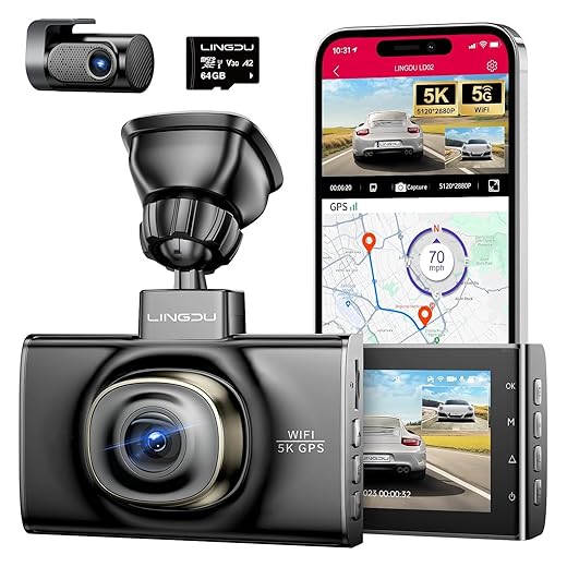 Lingdu d100 dash cam 2. 4g wifi 2. 5k 170° gps, car camera with voice control, dashcam for cars 24h parking mode g-sensor loop recording, wdr night vision, max up support to 256gb, easy to install