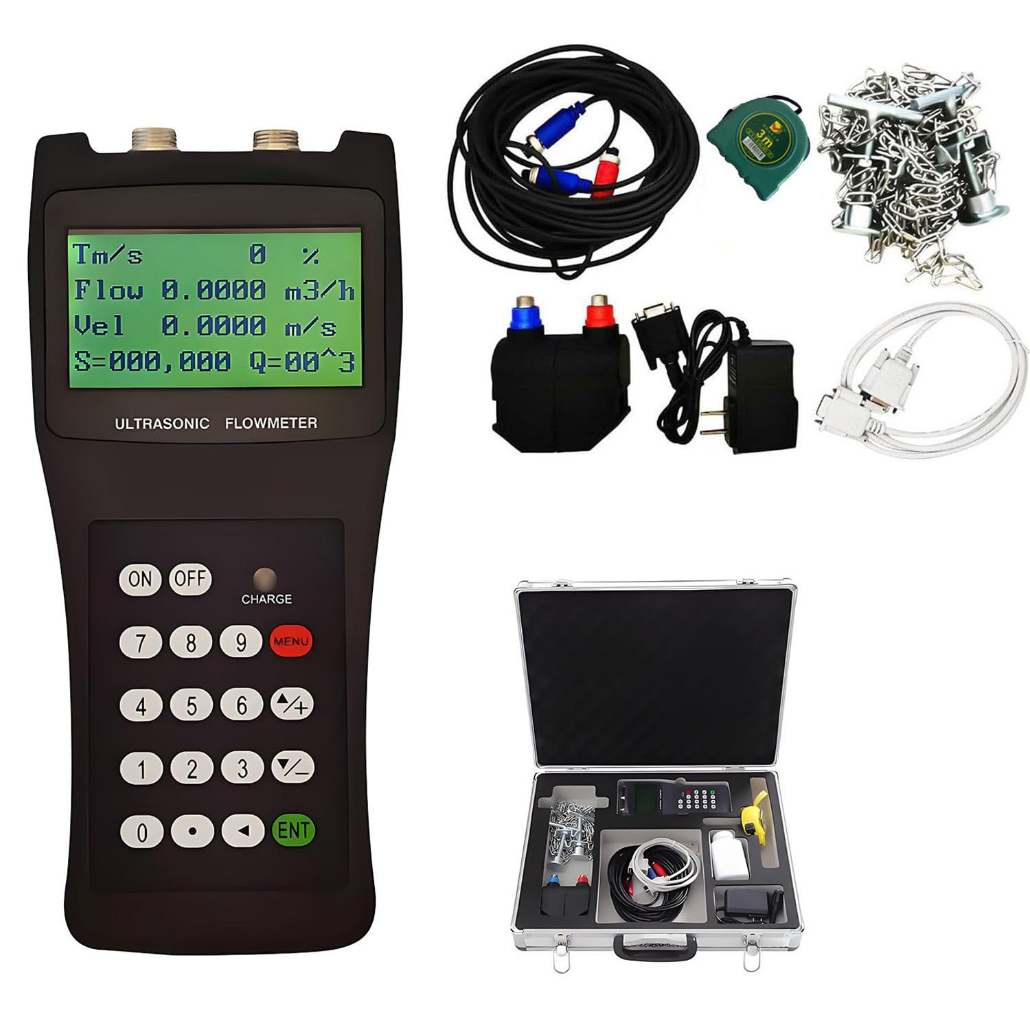 GLBMXDD Portable Digital Ultrasonic Flow Meter,Handheld Ultrasonic Flowmeter,measurement accuracy is better than ±1%,for production monitoring, flow calibration L1(DN300-6000)