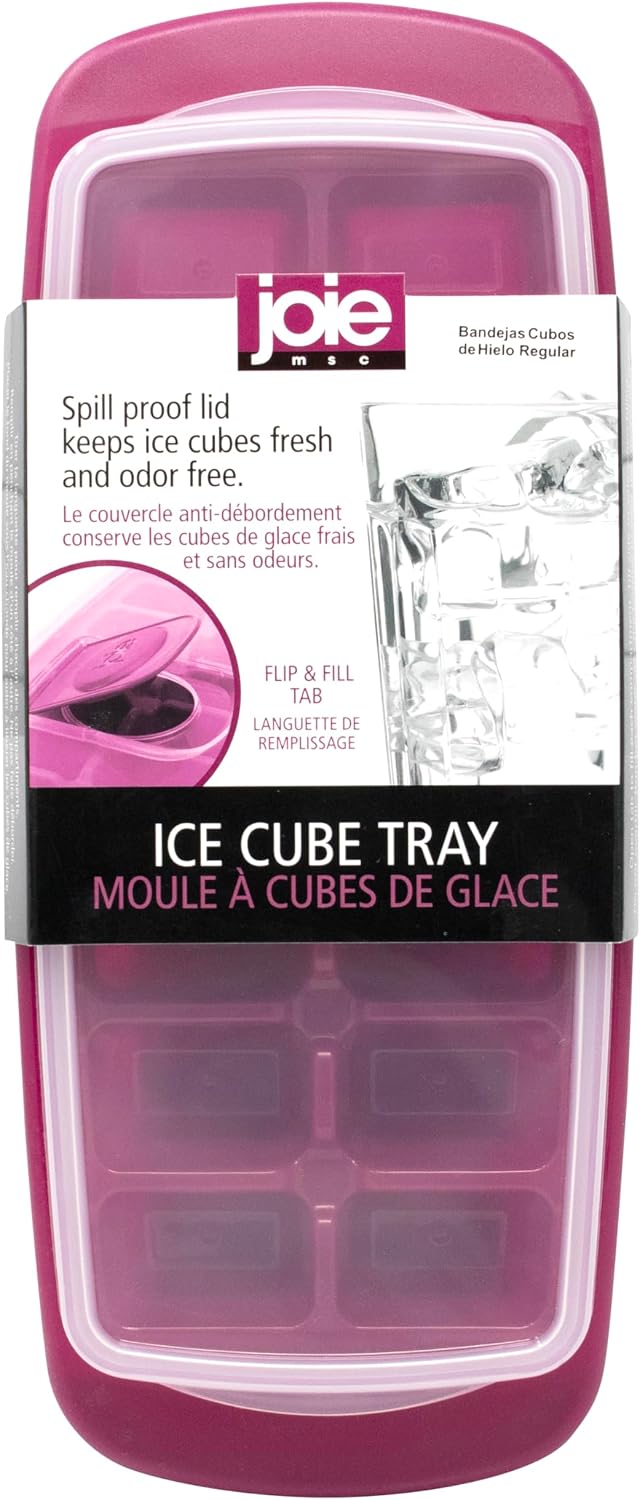 Joie Extra Large Ice Cube Tray, Covered and Stackable, No-Spill Removable Lid, Pop Open Door for Easy Refills, Keeps Ice Fresh, Freezer Durable, Dishwasher Safe, Colors May Vary